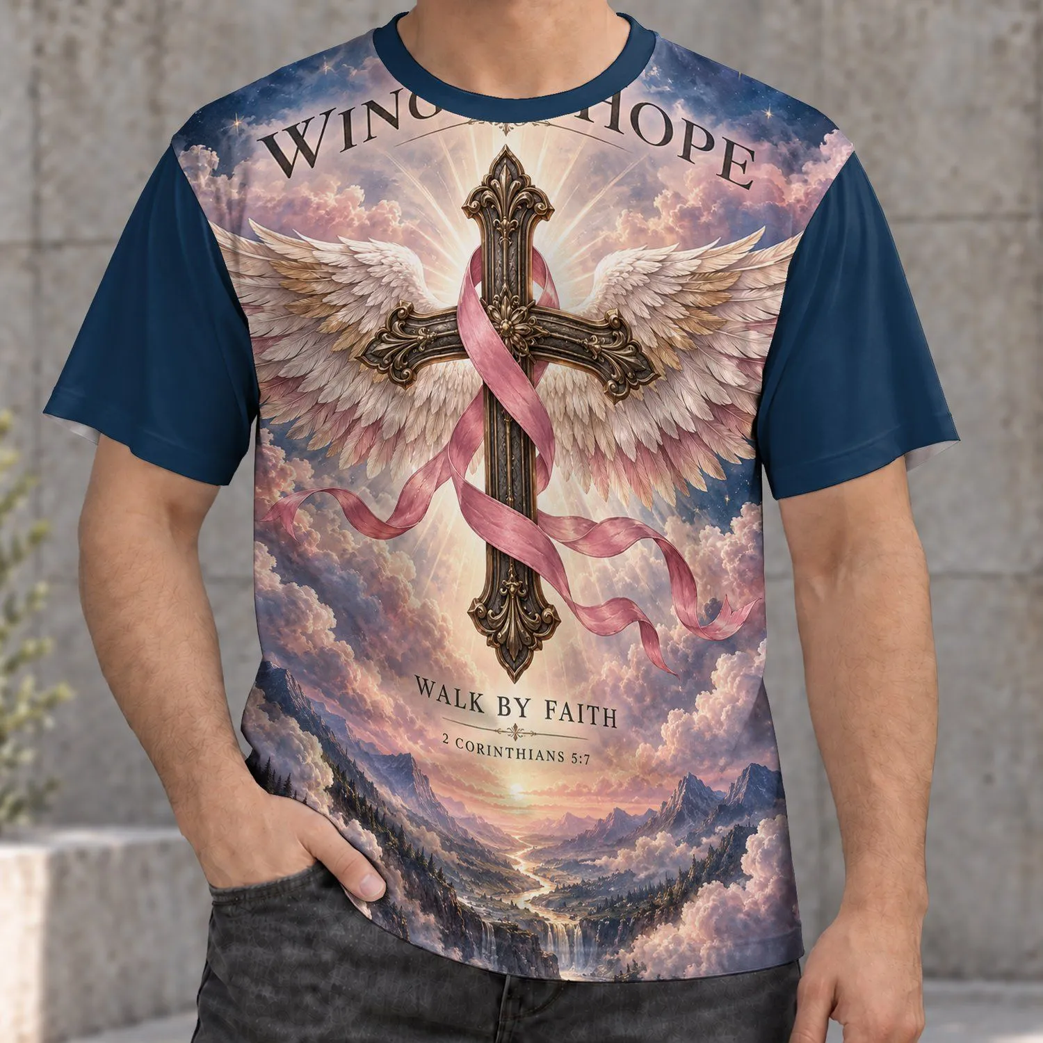 Radiant Winged Cross of Hope for Church Worship and Everyday Faithful Living Gift All-over Print Unisex T-shirt - 1