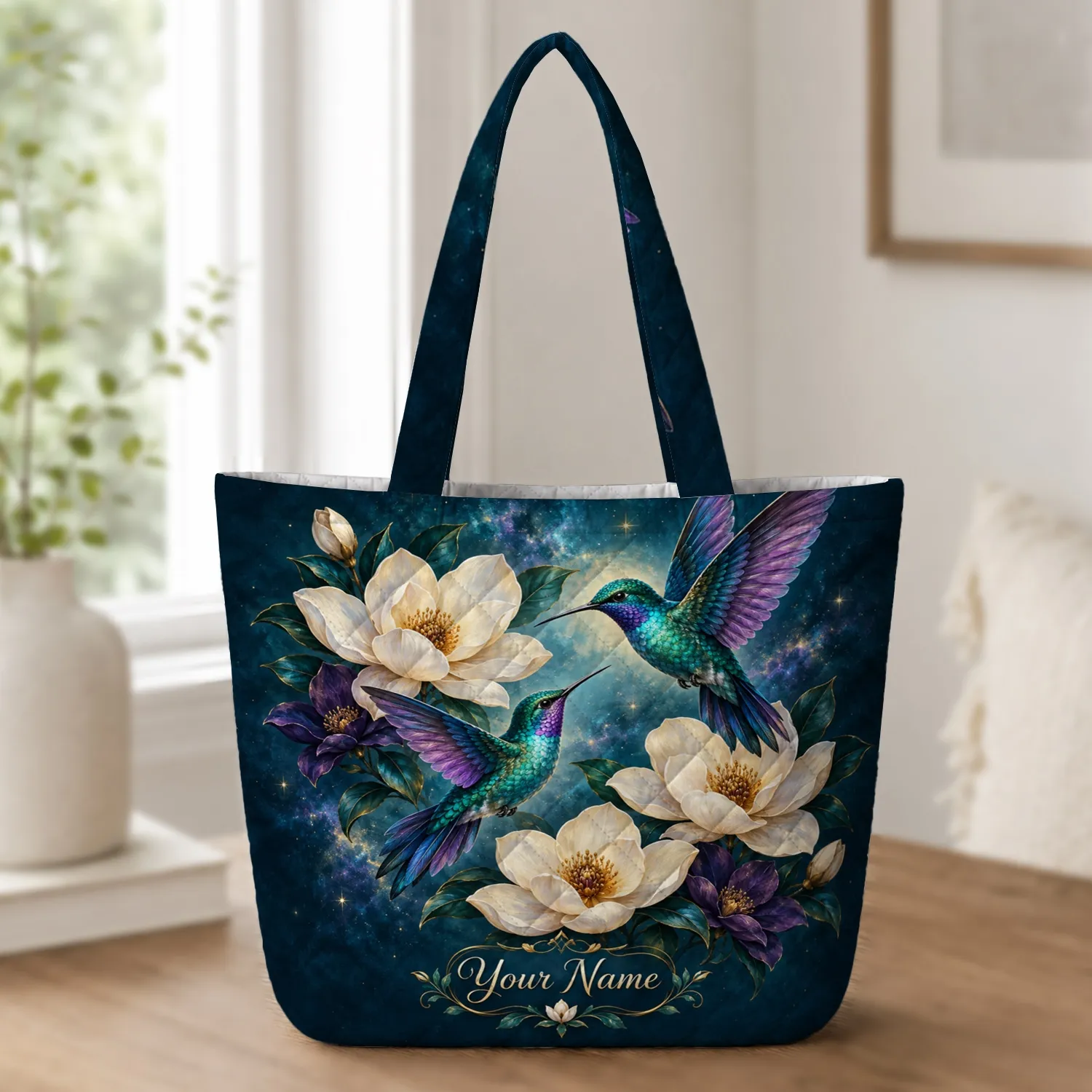 Colorful Hummingbird And Magnolia Garden Gift For Nature Lovers And Birdwatchers Mom Quilted Tote Bag - 1