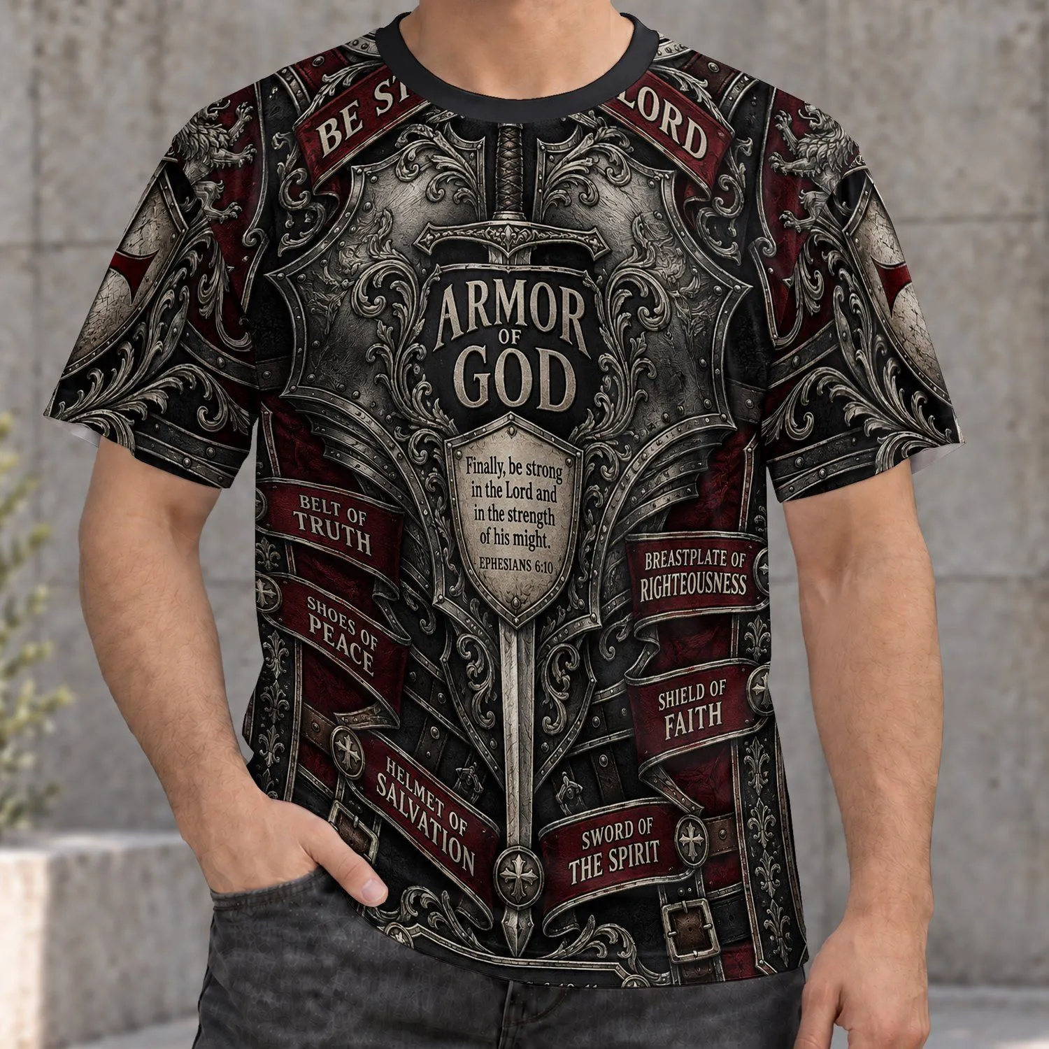 Armor Of God Scripture Shield And Sword For Church Gatherings And Daily Faith Wear All-over Print Unisex T-shirt - 1