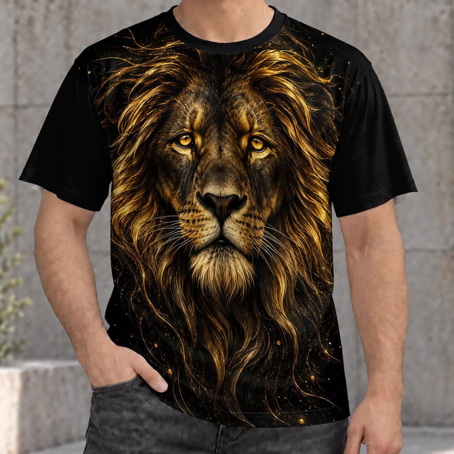 Golden-Eyed Lion Portrait for Wildlife Lovers and Bold Everyday Style All-over Print Unisex T-shirt - 1