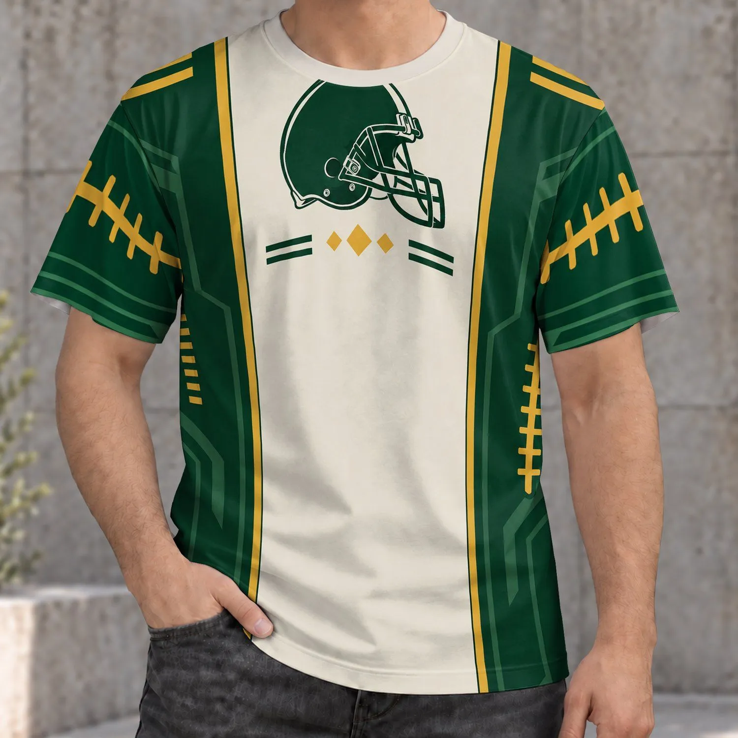 Green And Ivory Football Helmet Fan Gear For Game Day Tailgates And Weekend Gatherings All-over Print Unisex T-shirt - 1
