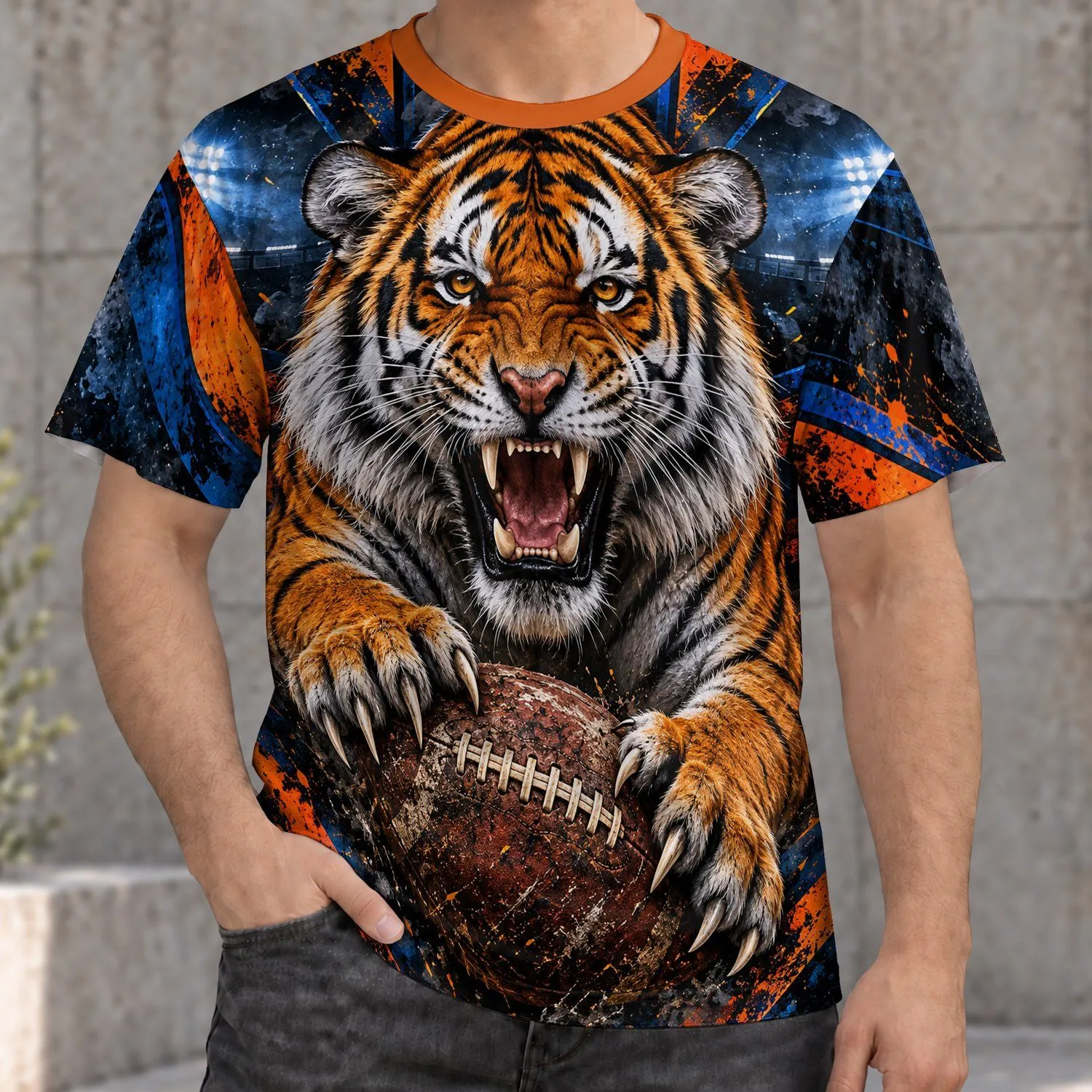 Fierce Roaring Tiger With Football for Game Day and Casual Sports Fans All-over Print Unisex T-shirt - 1