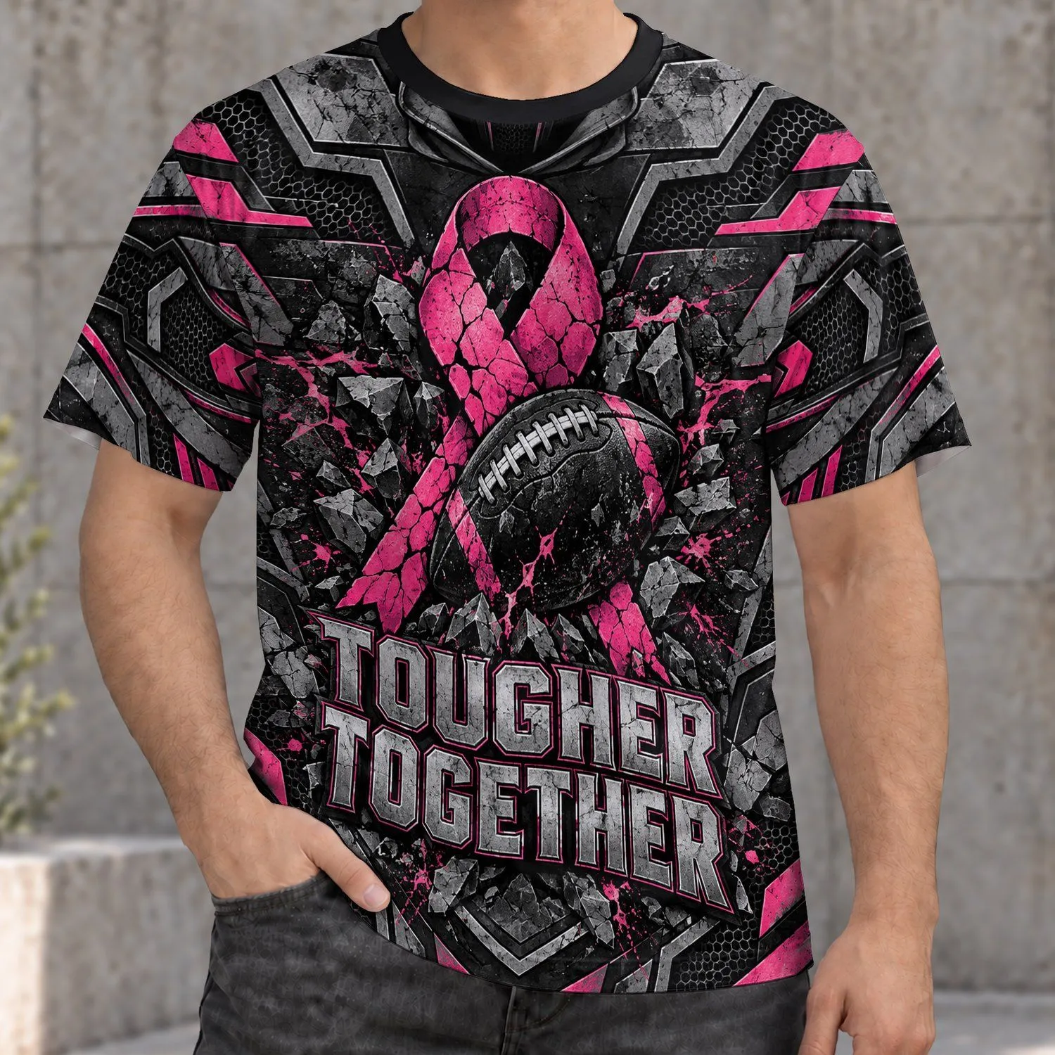Pink Ribbon Football Support for Breast Cancer Awareness Game Day and Team Spirit All-over Print Unisex T-shirt - 1
