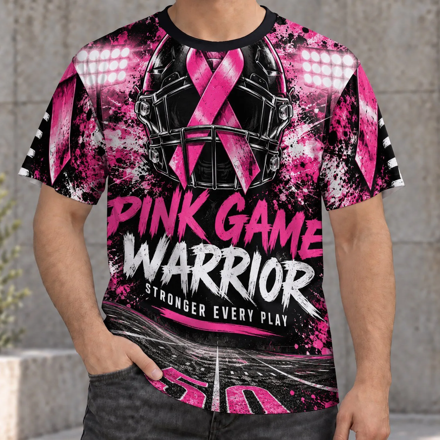 Pink Game Warrior Football Breast Cancer Awareness Support Sports Gift for Men All-over Print Unisex T-shirt - 1