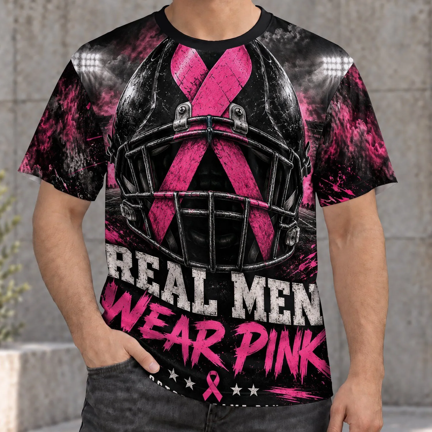 Pink Ribbon Football Helmet for October Game Day Cancer Awareness Events and Fans All-over Print Unisex T-shirt - 1
