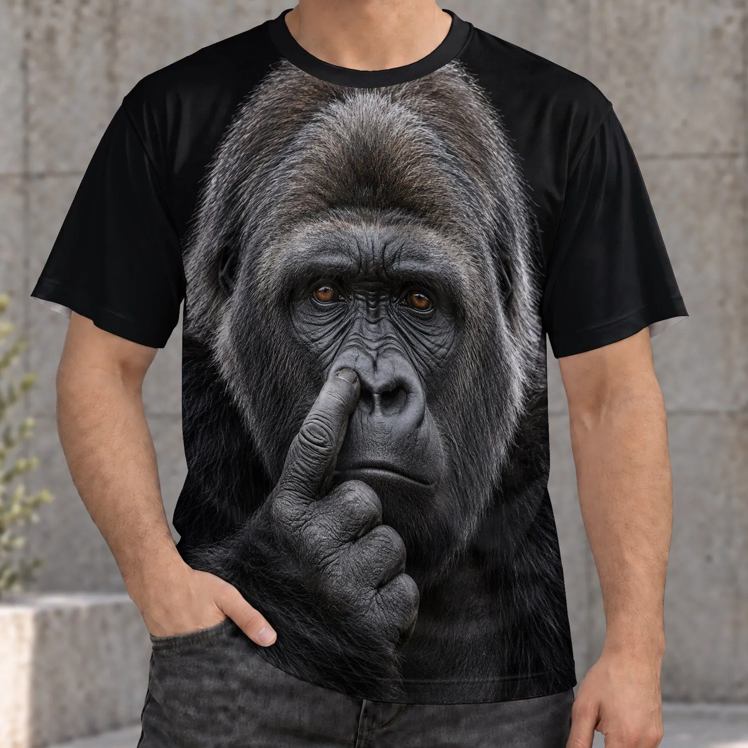 Detailed Silverback Gorilla Portrait for Wildlife Lovers and Everyday Casual Adventures All-over Print Unisex T-shirt - 1