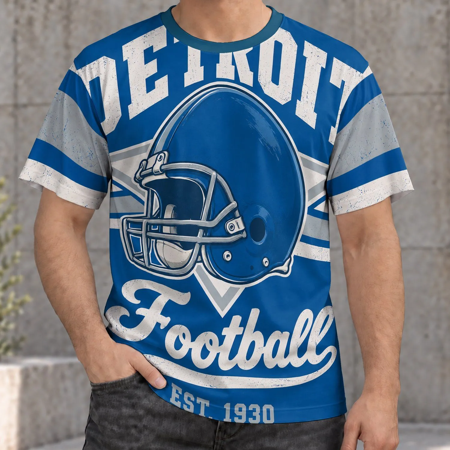 Detroit Football Helmet Vintage Sports Style For Game Day And Local Pride Fans All-over Print Unisex T-shirt - 1
