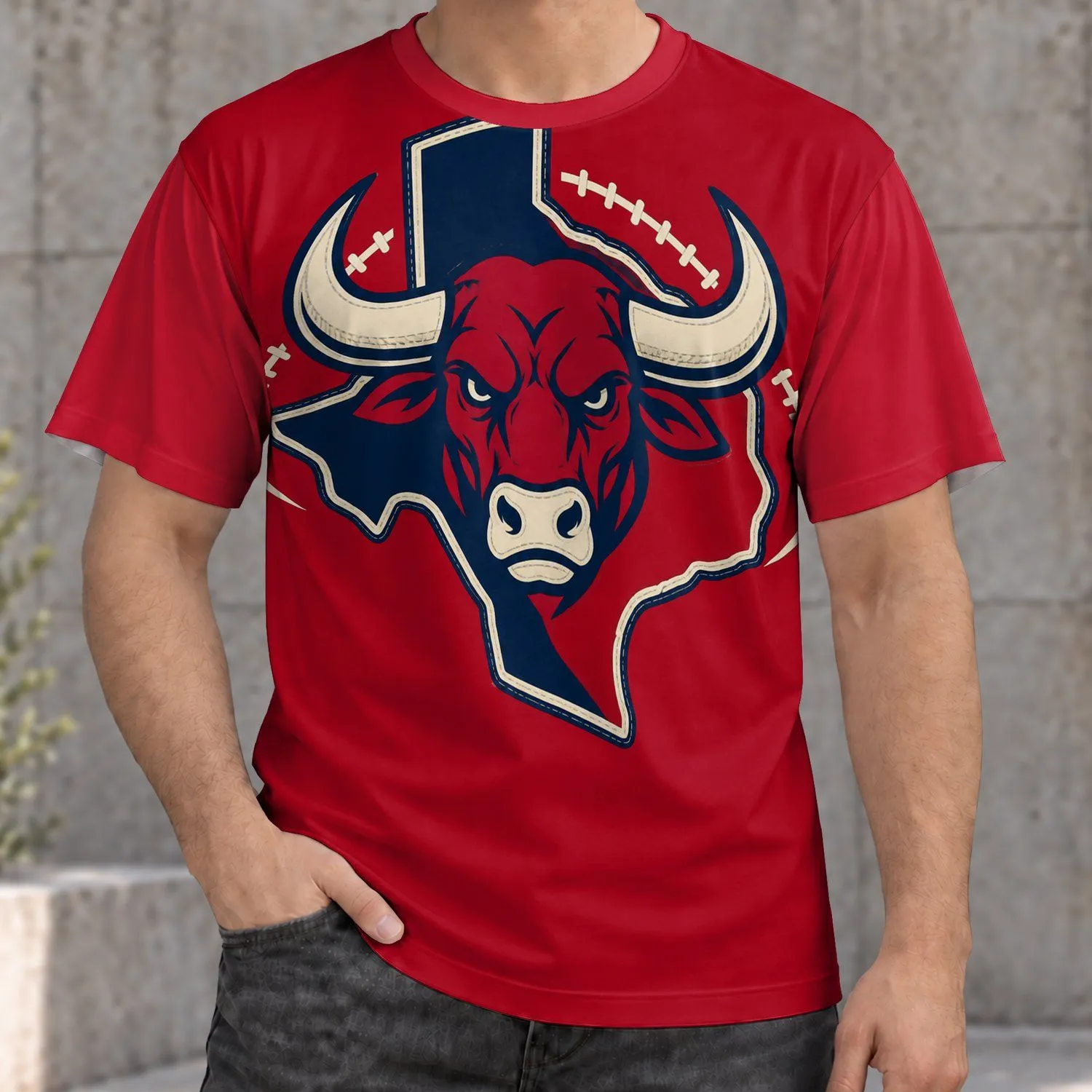 Angry Bull Texas Football Emblem for Match Day Tailgates and Game Day Sports Fans All-over Print Unisex T-shirt - 1