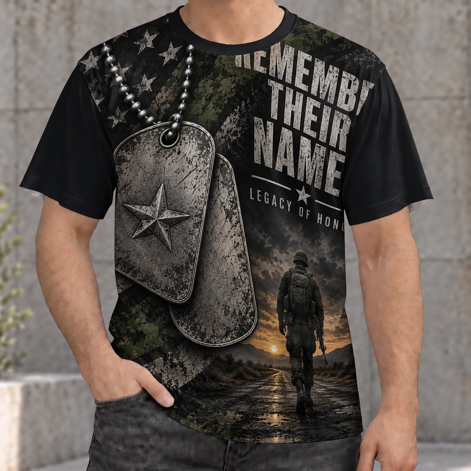 Military Memorial Dog Tags And Soldier Tribute For Veterans Day And Patriotic Remembrance All-over Print Unisex T-shirt - 1