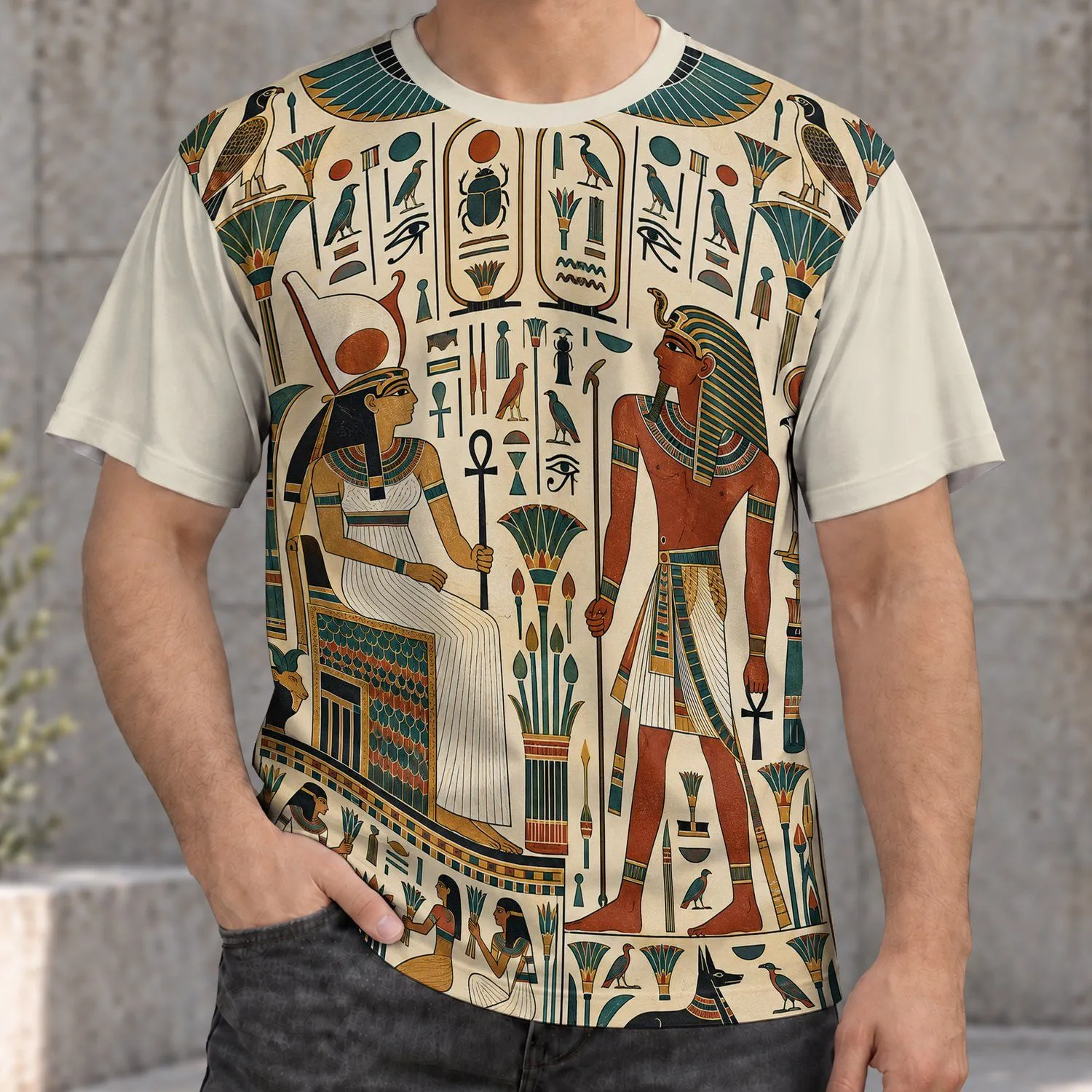 Ancient Egyptian Pharaoh Scene for Museum Visits and Everyday Casual Wear for Men All-over Print Unisex T-shirt - 1