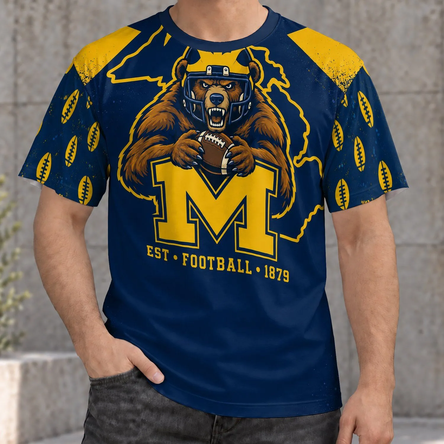 Collegiate Bear Football Crest for Game Day Tailgating and Outdoor Fan Style All-over Print Unisex T-shirt - 1