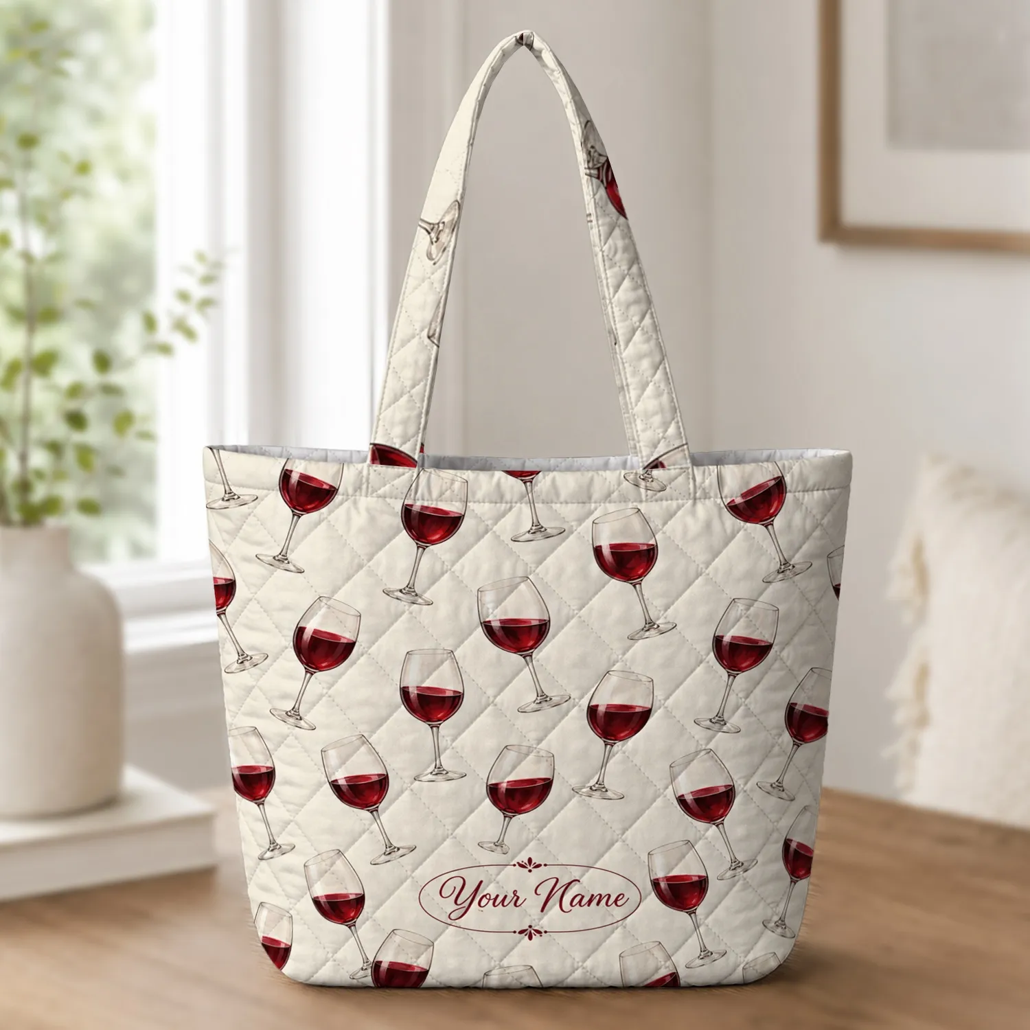 Ruby Red Wine Glasses For Cozy Evenings And Vineyard Gatherings, A Thoughtful Gift For Her Quilted Tote Bag - 1