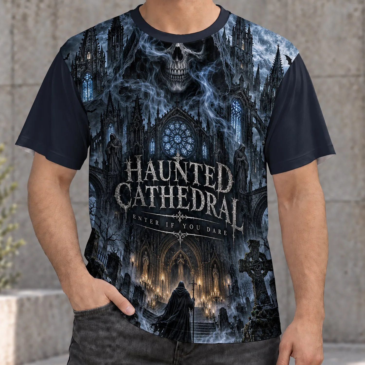 Haunted Cathedral Skull Scene For Gothic Nights And Dark Fantasy Fans All-over Print Unisex T-shirt - 1