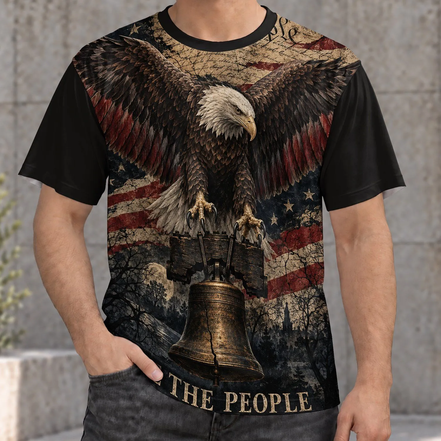 Bald Eagle And Liberty Bell American Flag Tribute For Independence Day Celebrations All-over Print Unisex T-shirt - 1