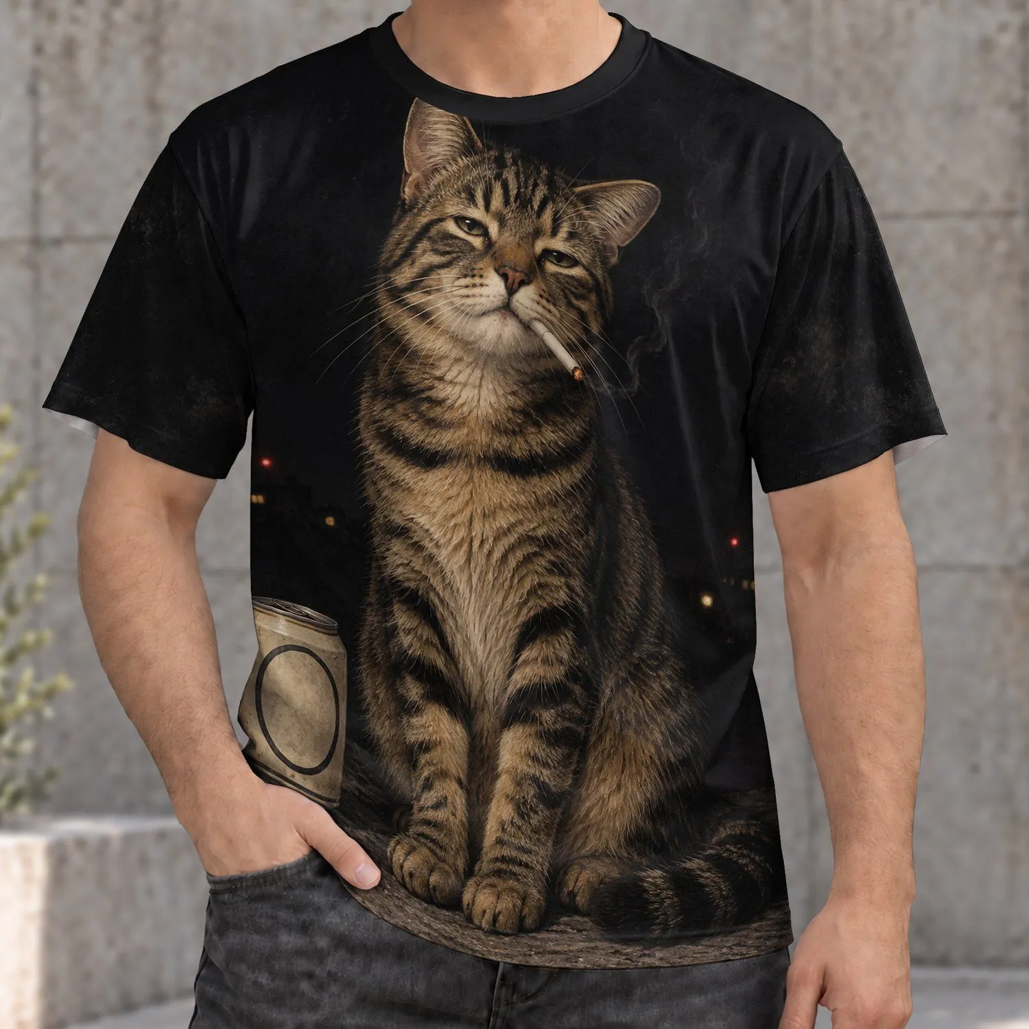 Relaxed Tabby Cat Night Scene for Cozy Lounge Evenings and Casual Weekend Style All-over Print Unisex T-shirt - 1