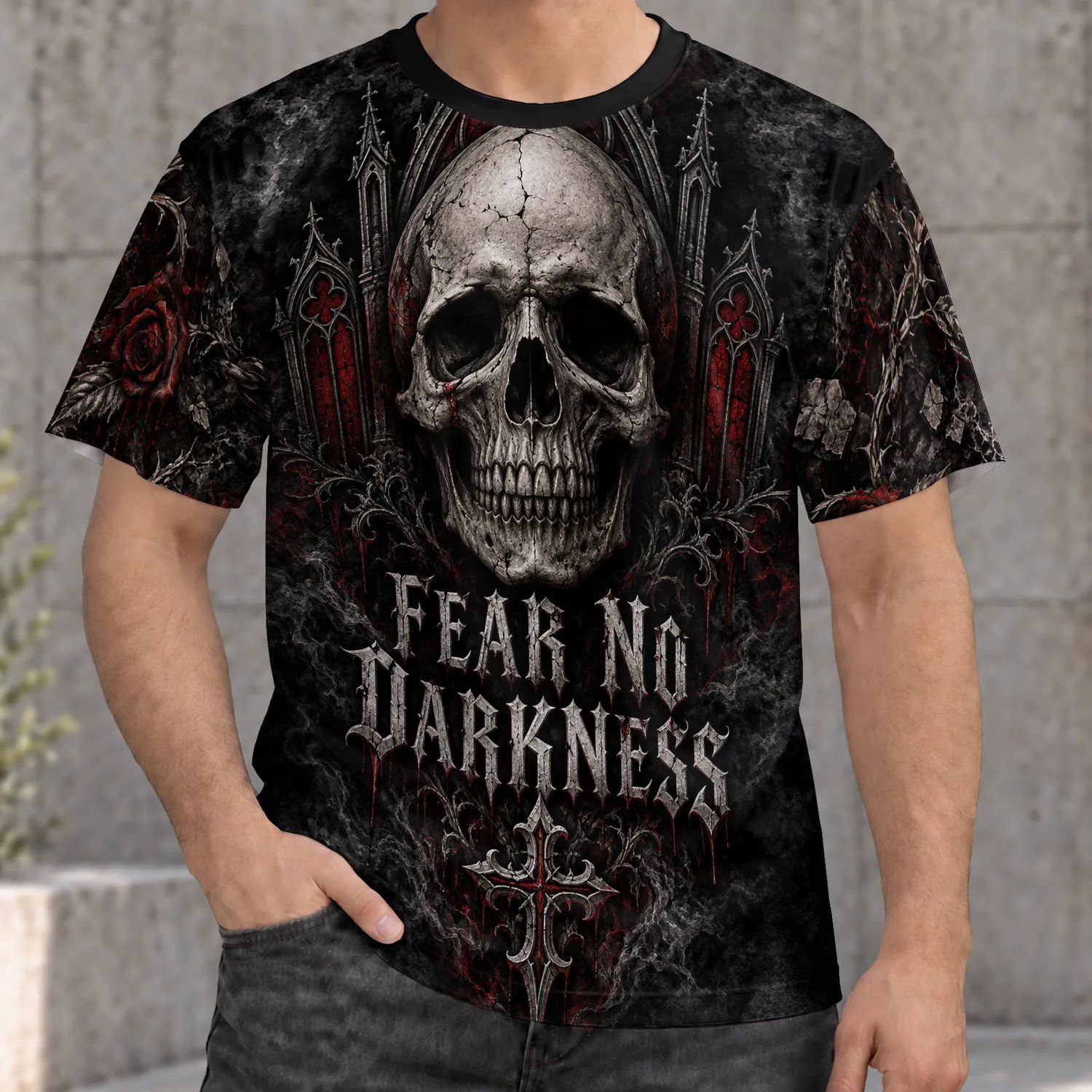 Gothic Skull and Cathedral Ruins for Dark Alternative Everyday Wear All-over Print Unisex T-shirt - 1