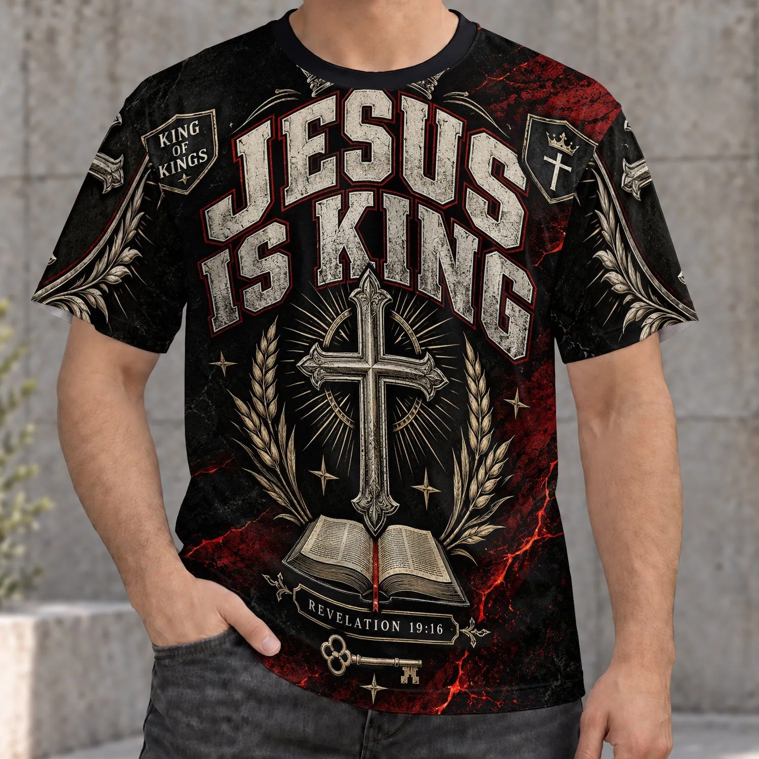 King of Kings Cross and Crown Christian Faith for Church Worship and Daily Wear All-over Print Unisex T-shirt - 1