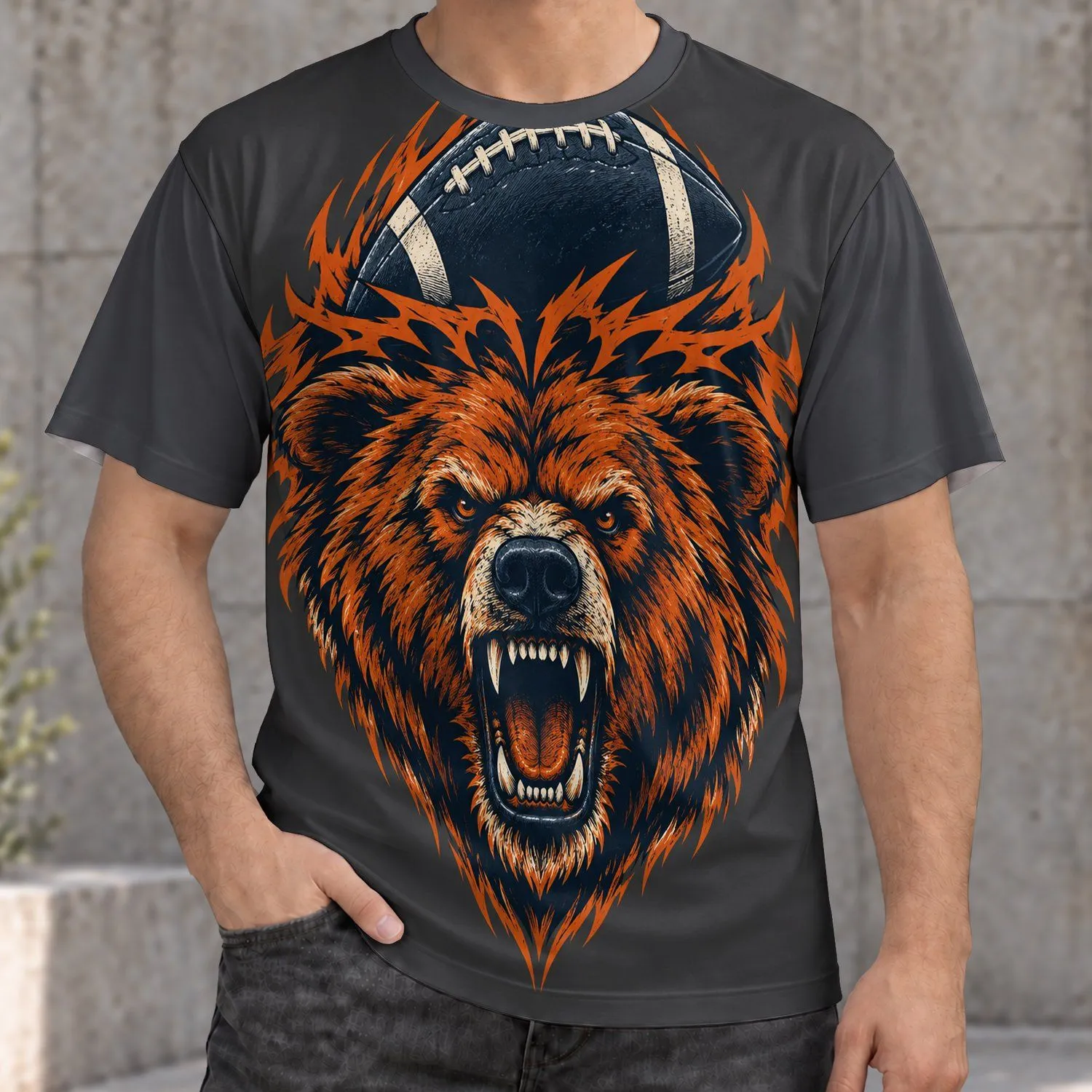 Roaring Bear And Football For Game Day, Tailgating And Outdoor Sports Fans All-over Print Unisex T-shirt - 1