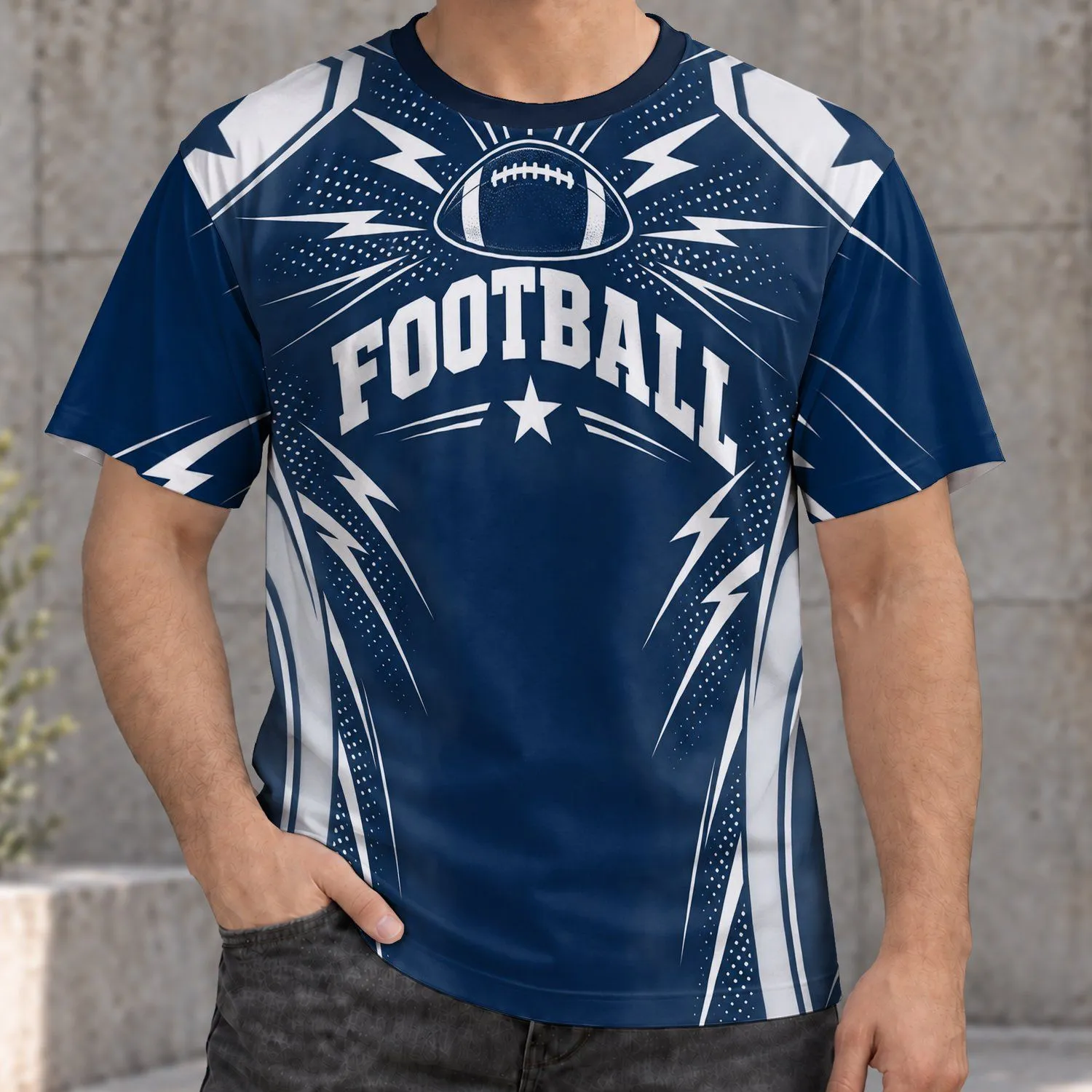 Navy Football Lightning and Star Motifs for Game Day and Everyday Fan Style All-over Print Unisex T-shirt - 1