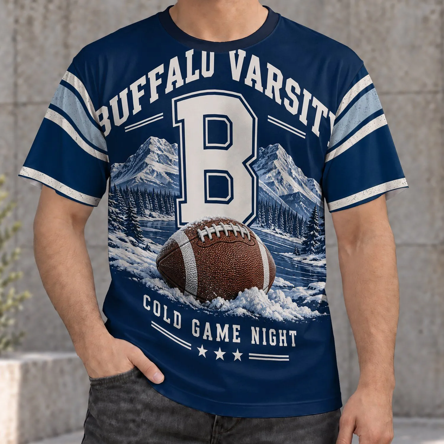 Buffalo Winter Football Varsity Look for Cold Game Nights and Home Team Fans All-over Print Unisex T-shirt - 1