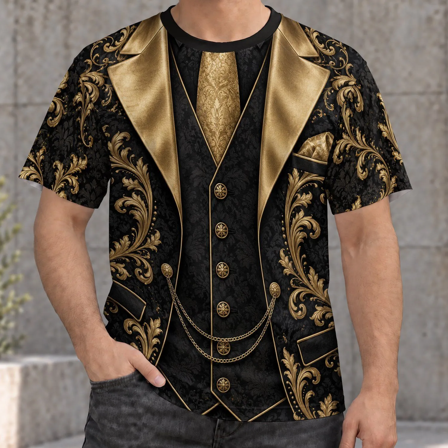 Black And Gold Baroque Tuxedo Elegance For Evening Celebrations And Refined Casual Style All-over Print Unisex T-shirt - 1