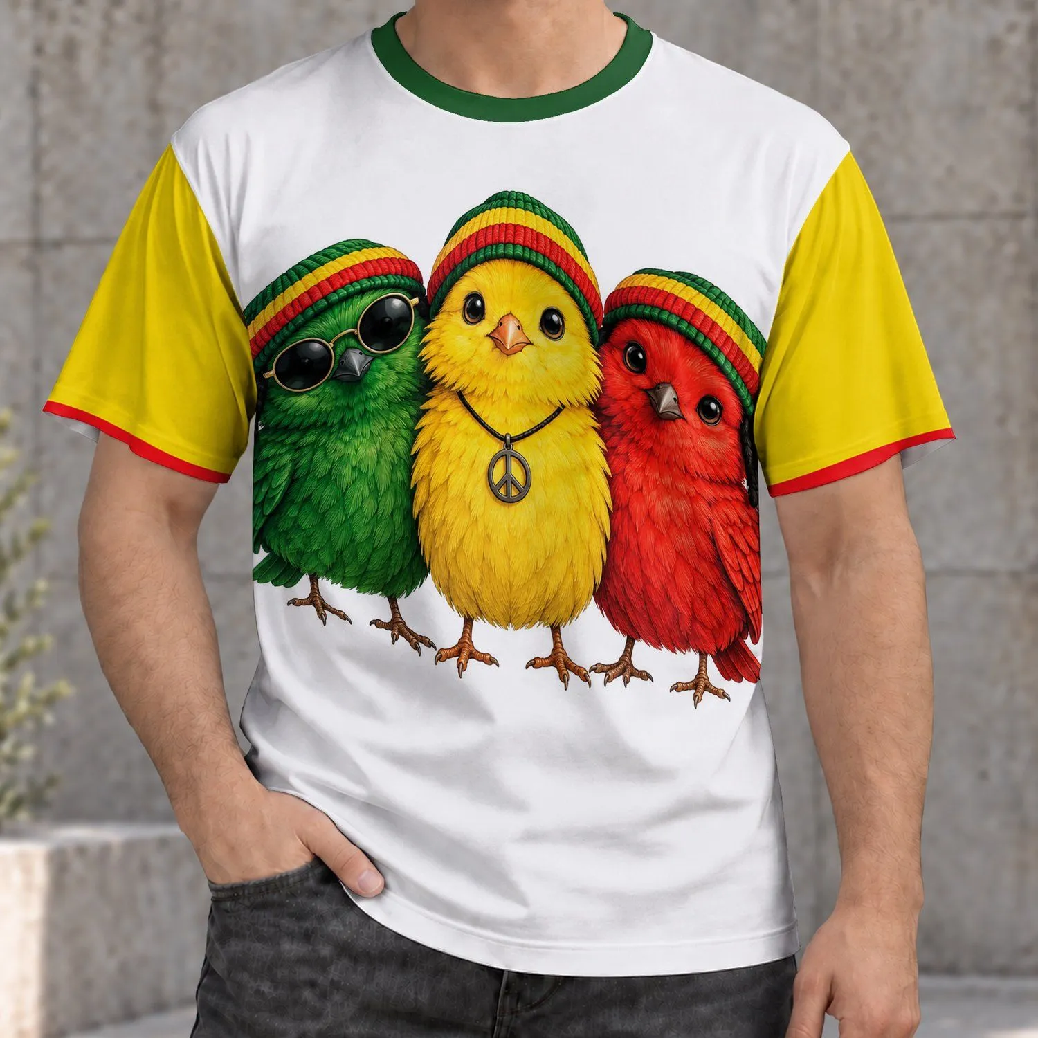 Three Reggae Birds for Music Festivals, Outdoor Trips and Everyday Good Vibes Style All-over Print Unisex T-shirt - 1