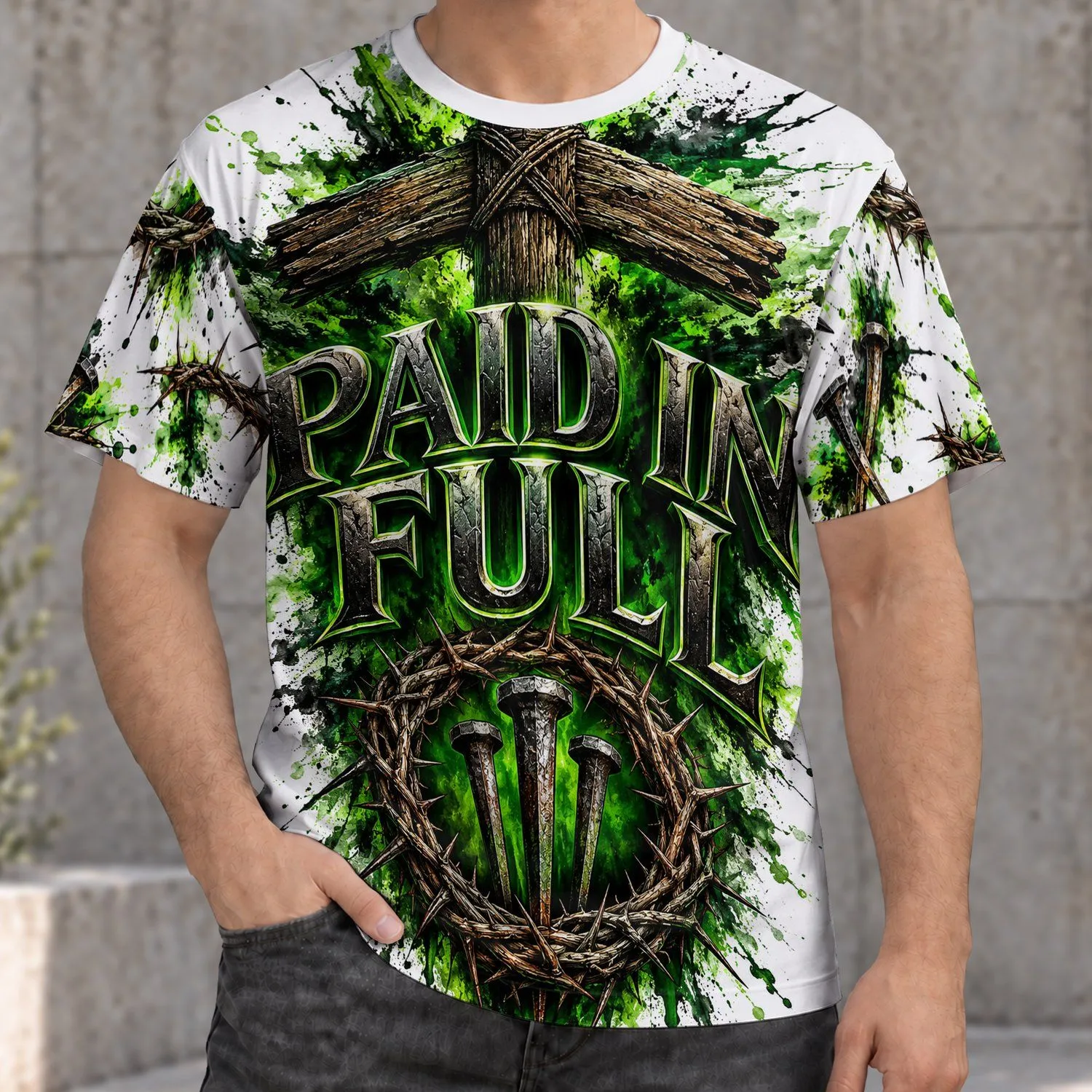 Paid In Full Cross And Crown Of Thorns For Christian Faith And Church Worship All-over Print Unisex T-shirt - 1