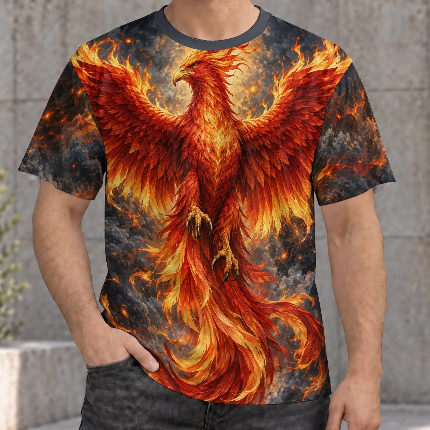 Fiery Phoenix with Spread Wings for Summer Festivals and Bold Everyday Wear All-over Print Unisex T-shirt - 1
