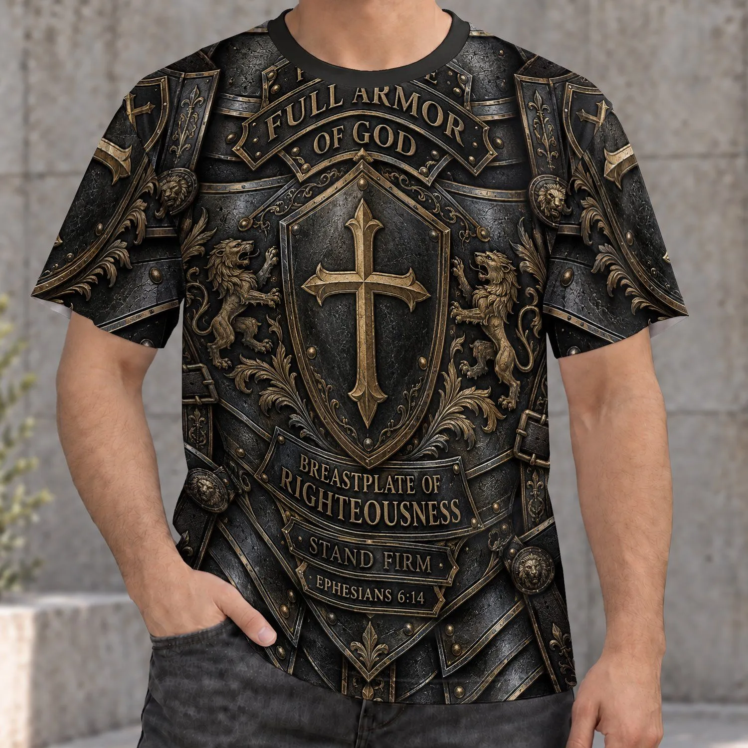 Christian Full Armor Of God Cross Shield For Worship, Fellowship And Everyday Faith All-over Print Unisex T-shirt - 1