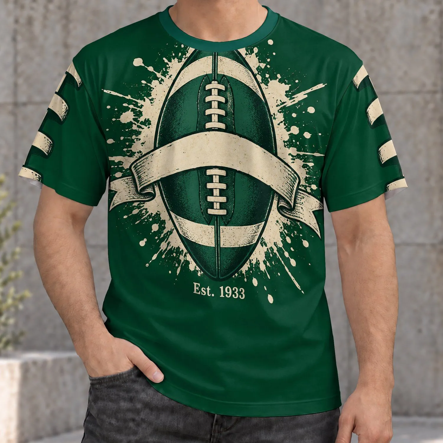 Emerald Football Oval And Paint Splash For Game Day And Weekend Tailgates With Friends All-over Print Unisex T-shirt - 1