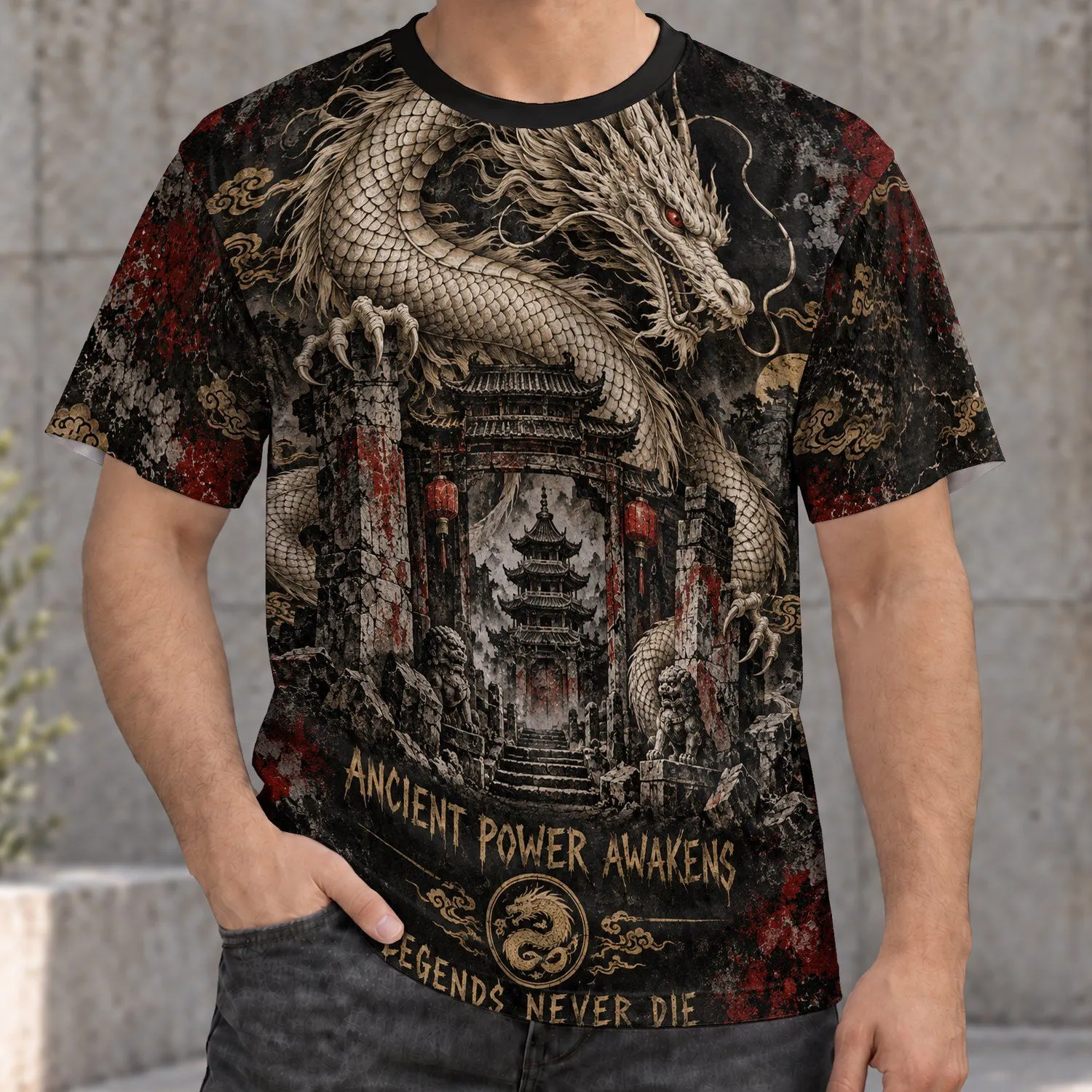 Ancient Dragon Temple Scene For Relaxed Weekend Wear And Mythic Fantasy Fans All-over Print Unisex T-shirt - 1
