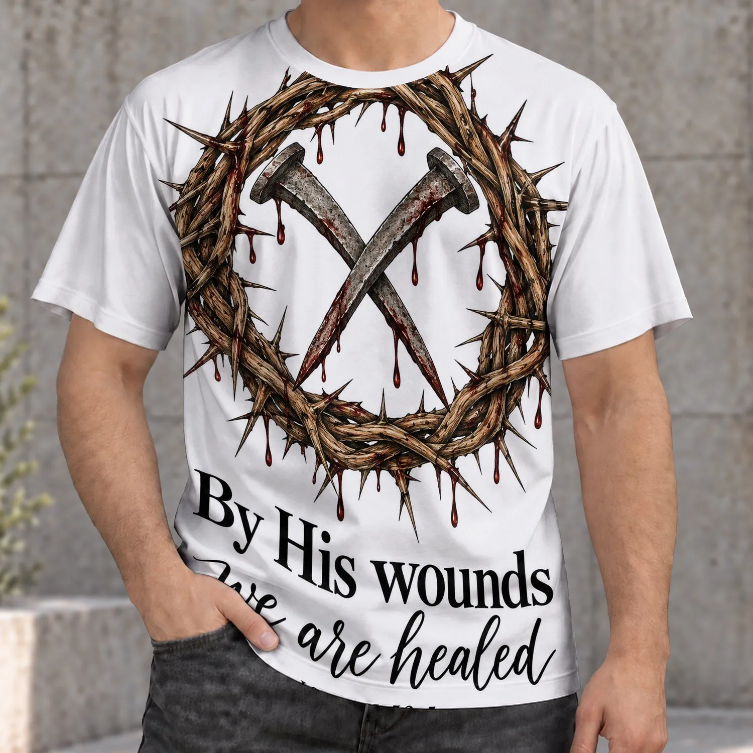 Thorn Crown and Crossed Nails for Church Gatherings and Everyday Faithful Believers All-over Print Unisex T-shirt - 1