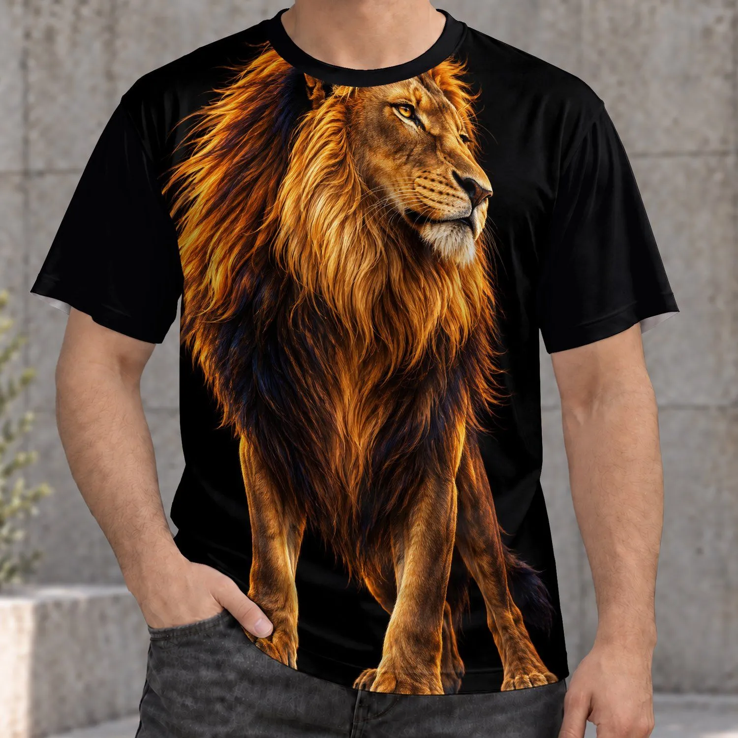 Golden Mane Lion Portrait for Everyday Bold Style and Wildlife Lovers All-over Print Unisex T-shirt - 1
