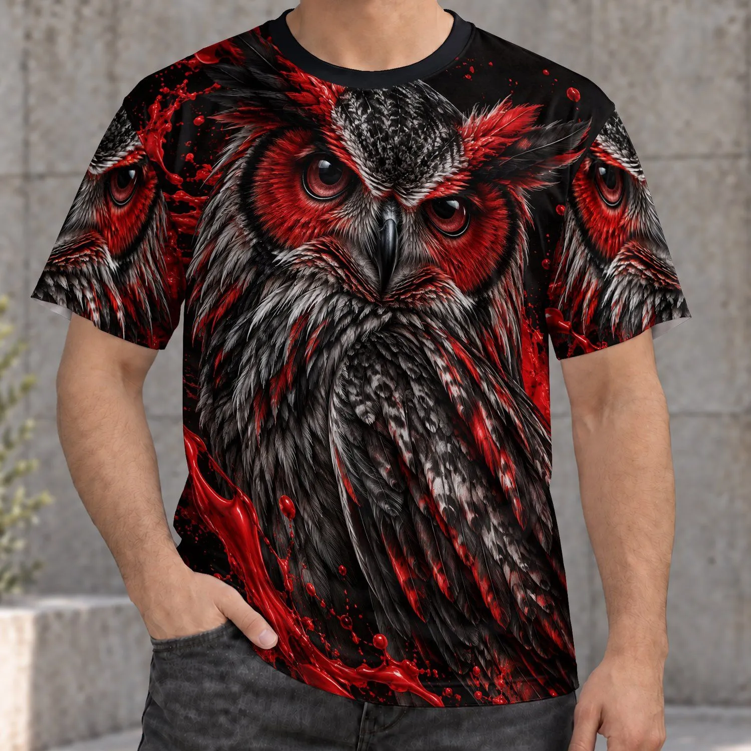 Fierce Red Owl Wildlife Art for Outdoor Adventures and Nature Lovers, Gift for Men All-over Print Unisex T-shirt - 1