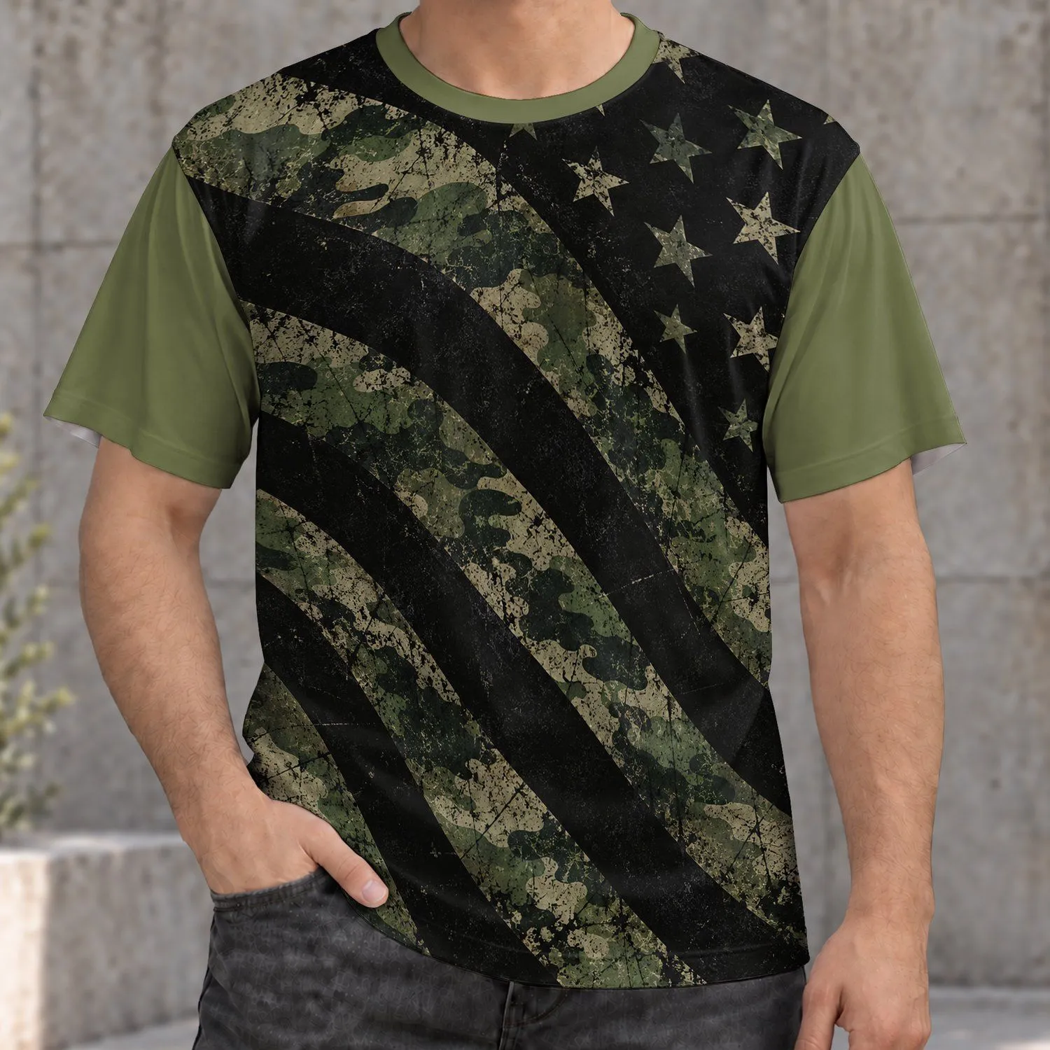 Distressed Camo Star Field for Outdoor Training and Mountaineering Men All-over Print Unisex T-shirt - 1