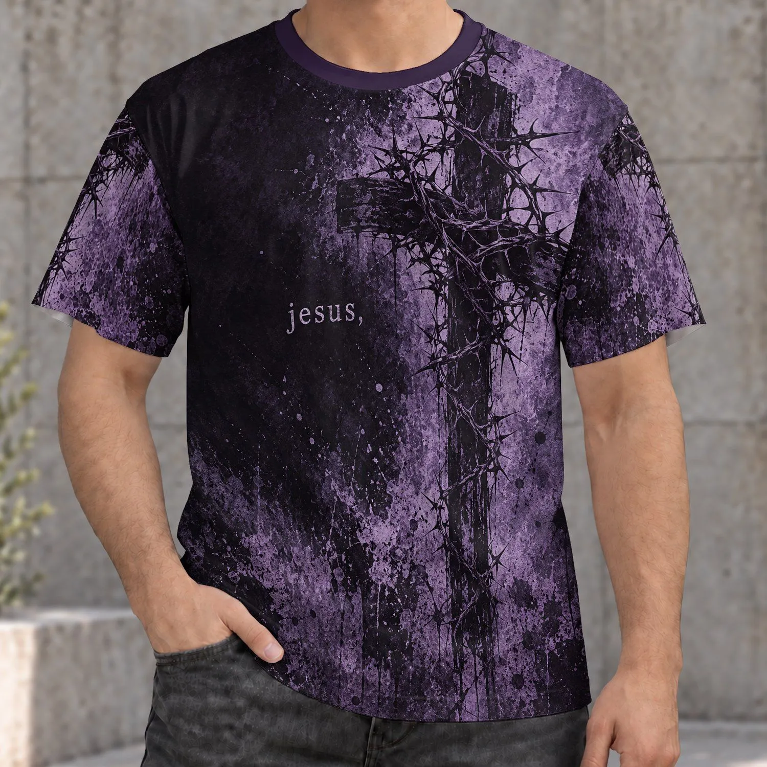 Washed Purple Cross And Crown Of Thorns Faith For Worship, Daily Devotion And Prayer All-over Print Unisex T-shirt - 1