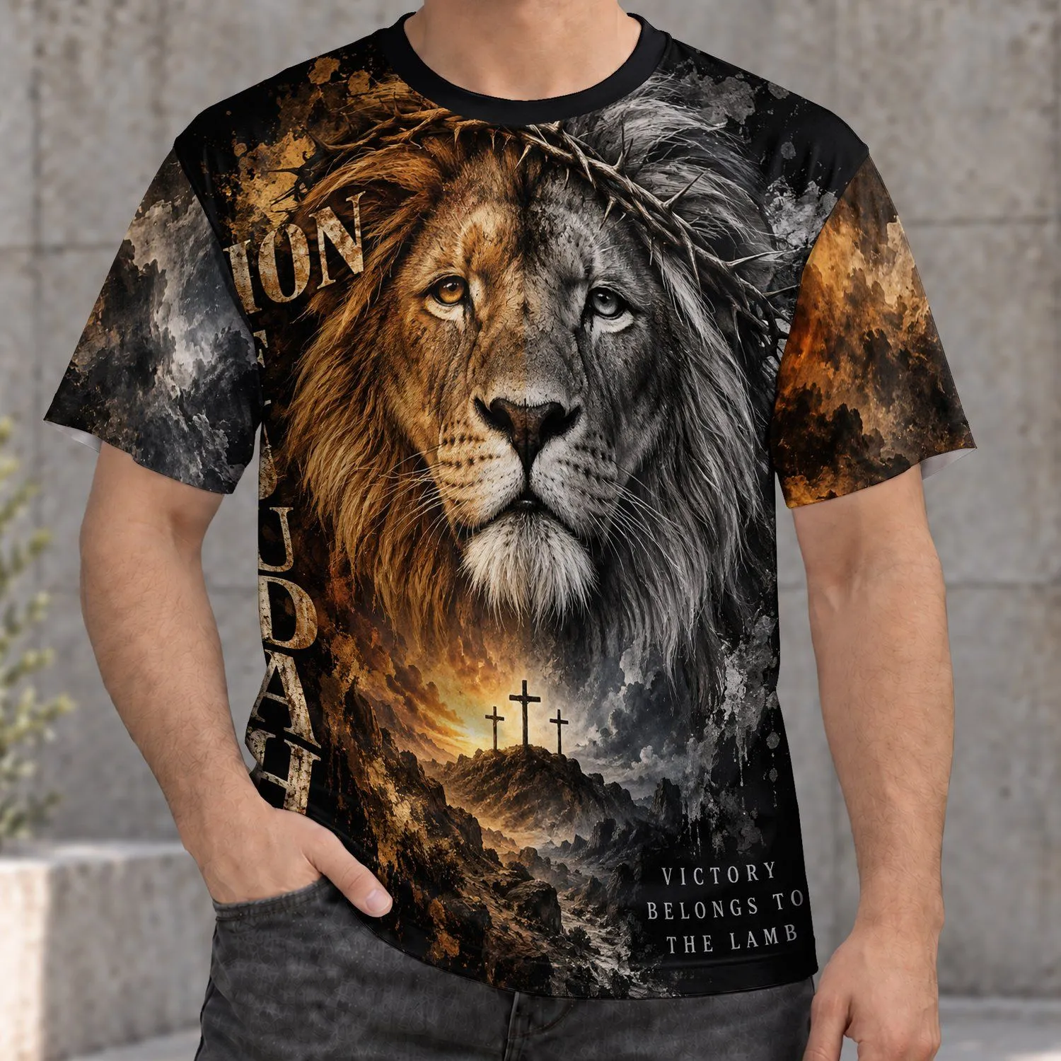 Lion of Judah Faith Art for Worship and Everyday Wear, Christian Gift for Men All-over Print Unisex T-shirt - 1