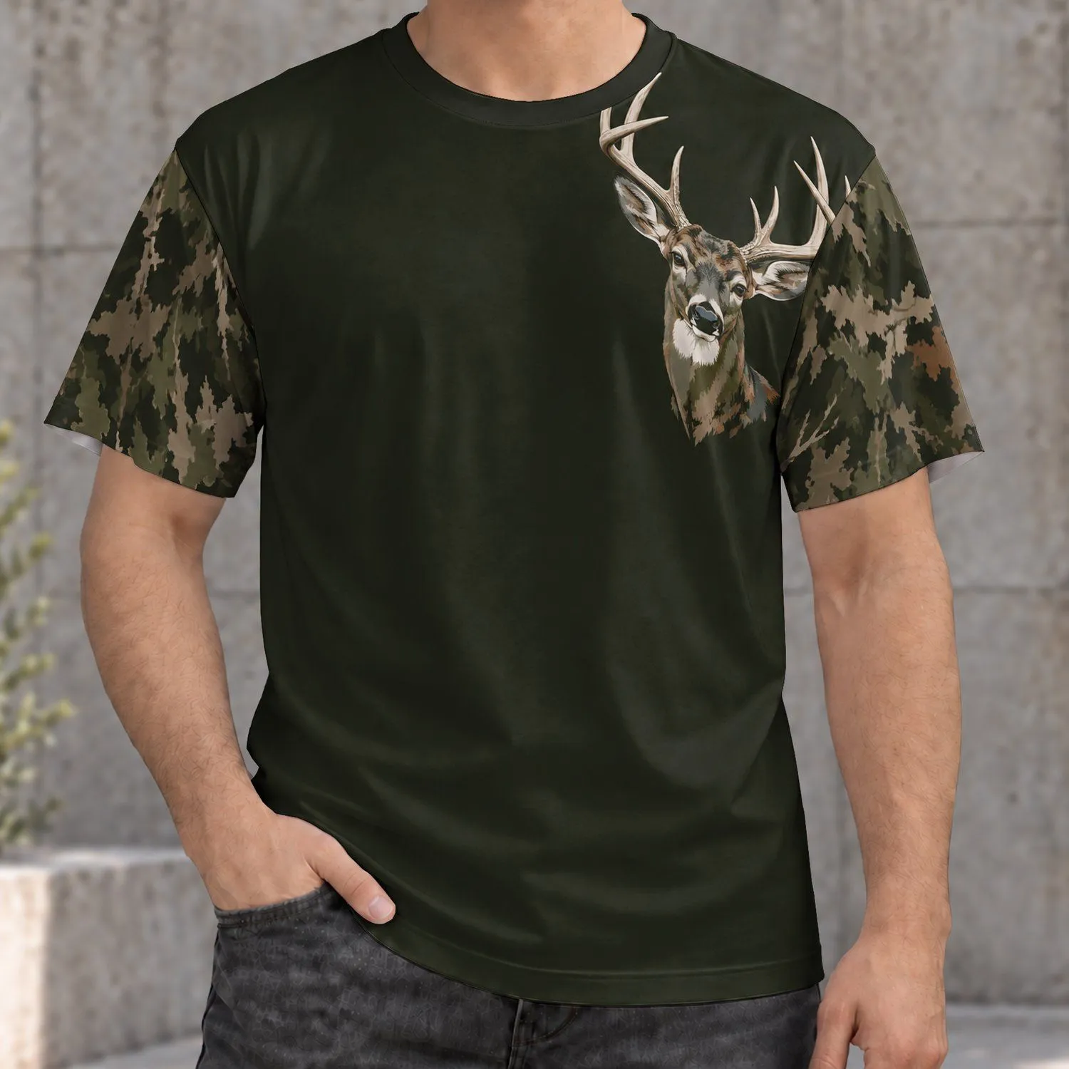 Woodland Buck Emblem for Hunting Camp and Outdoor Weekends All-over Print Unisex T-shirt - 1