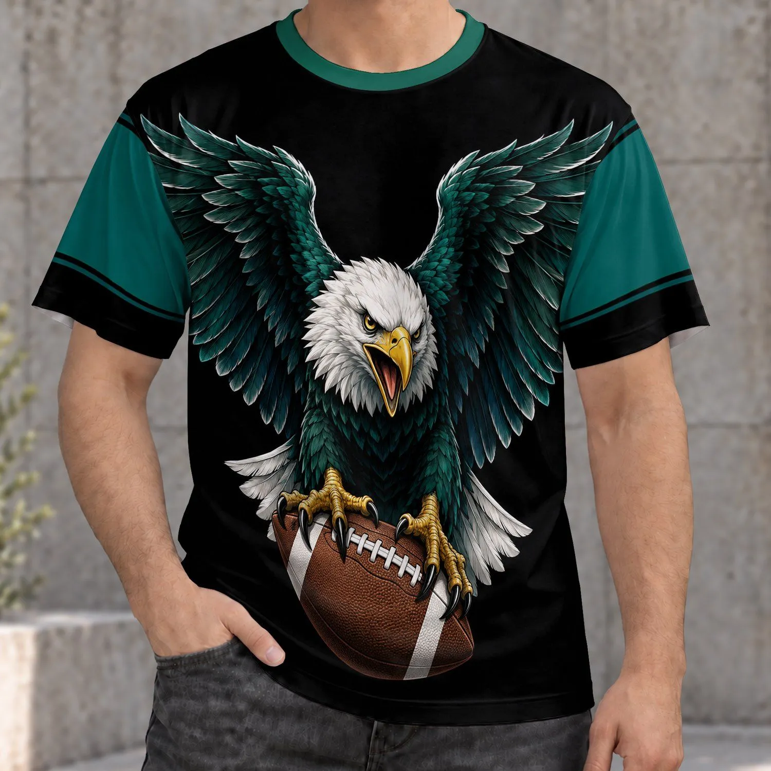 Bald Eagle Catching Football for Game Day and American Football Fans and Players All-over Print Unisex T-shirt - 1