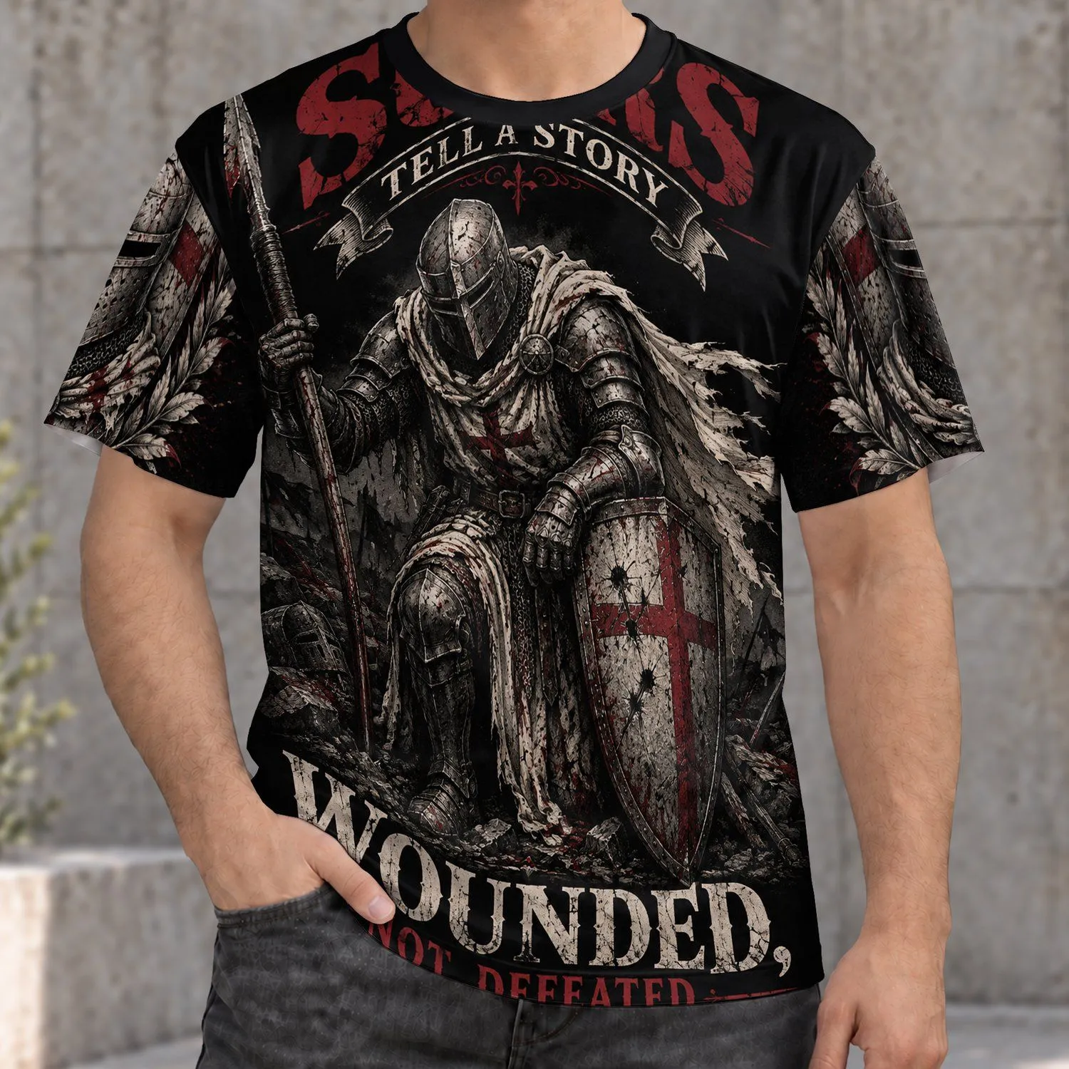 Medieval Knight Battle Scene for Gothic Nights and Resilient Men Who Love Armor All-over Print Unisex T-shirt - 1