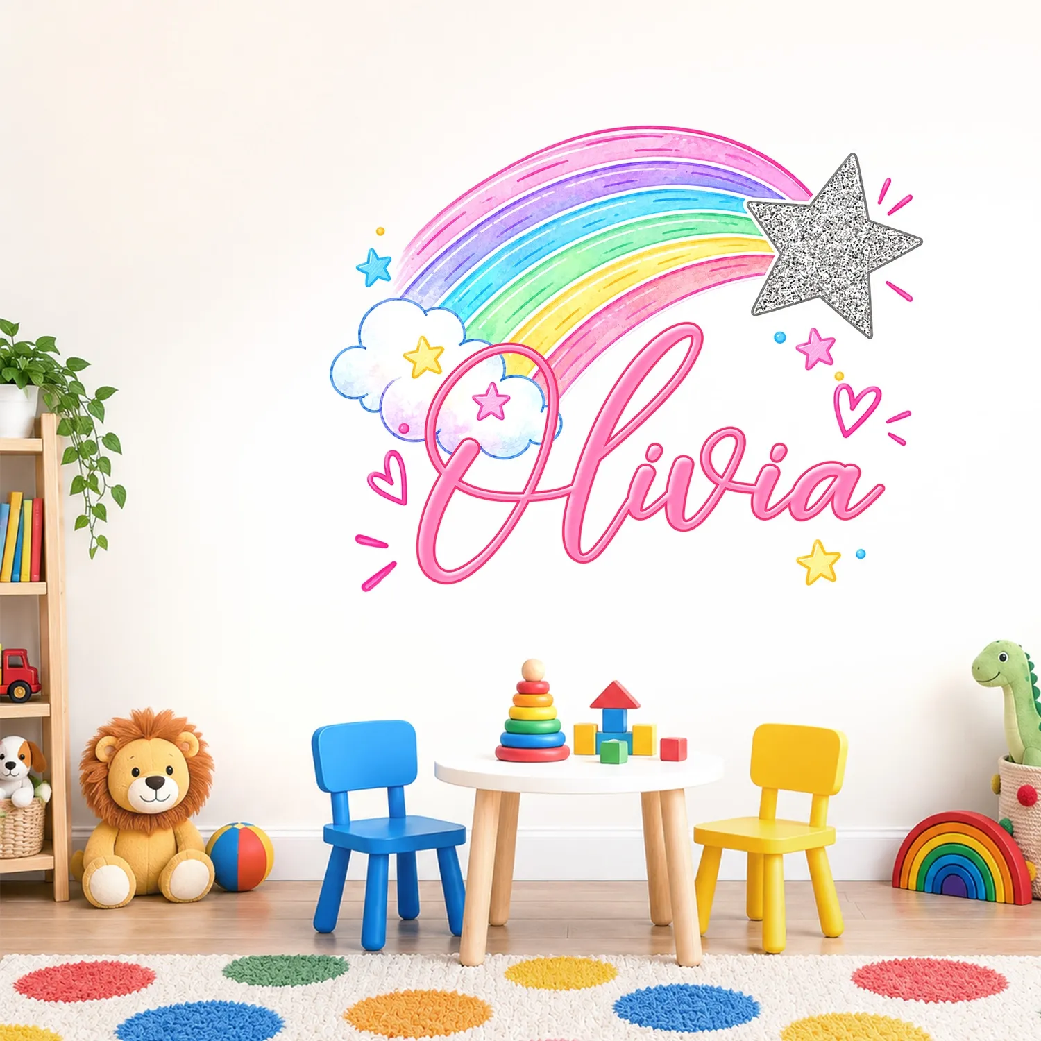 Personalized Shooting Star Rainbow Name Wall Decal – Custom Pink Name Sticker for Girls Room, Christmas Gift - 1