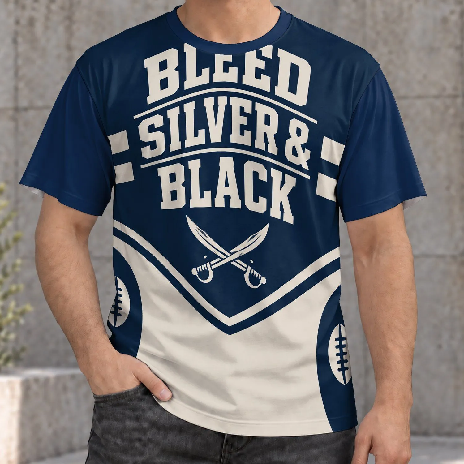 Navy And Silver Rugby Crossed-Blade Motif For Matchday Fans And Casual Sportswear All-over Print Unisex T-shirt - 1