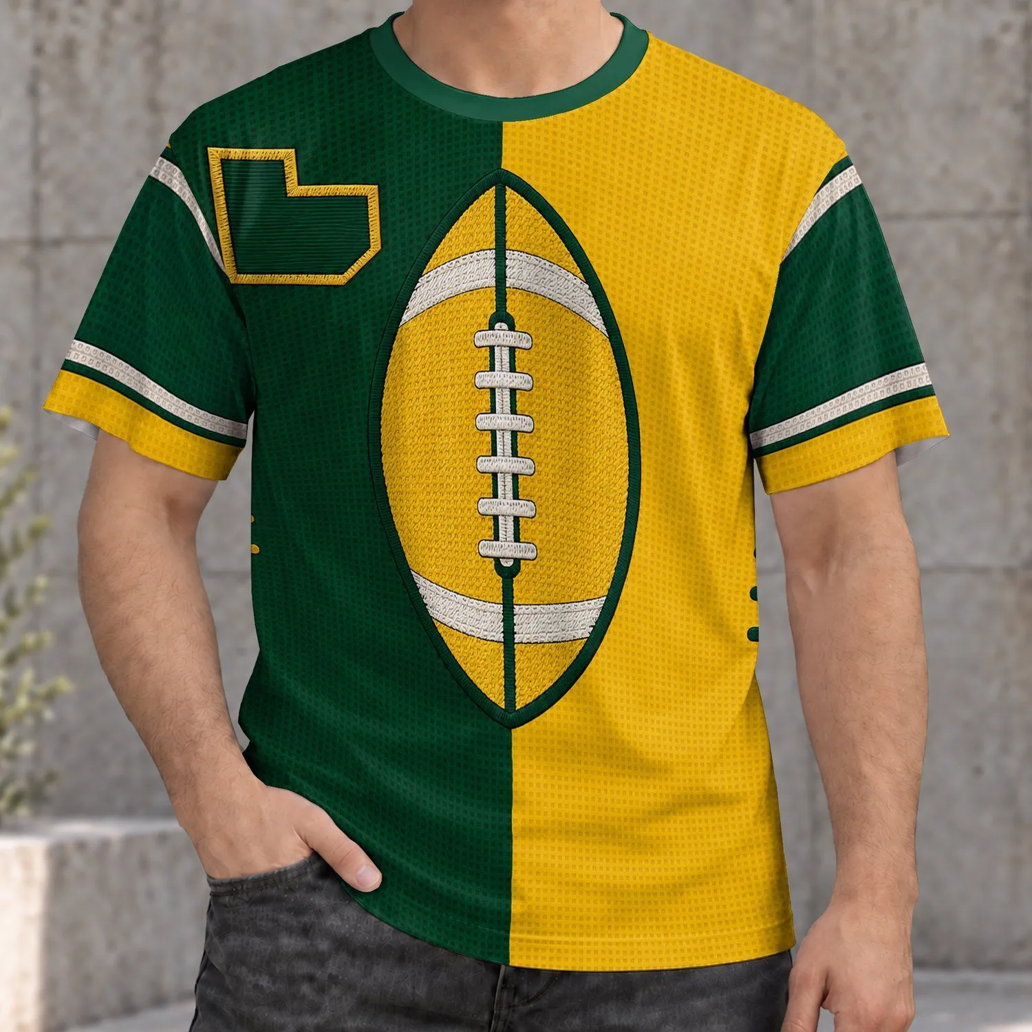 Green And Gold Football Lacing For Rugby Game Day Weekend Spirit For Dedicated Fans All-over Print Unisex T-shirt - 1