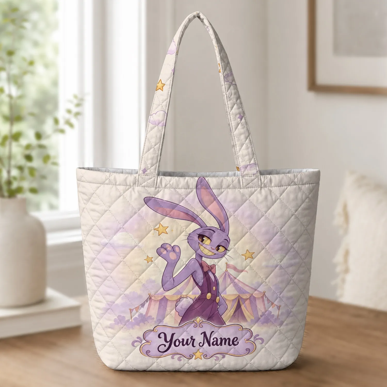 Lavender Circus Rabbit Keepsake for Whimsical Birthdays and Cheerful Everyday Adventures Quilted Tote Bag - 1