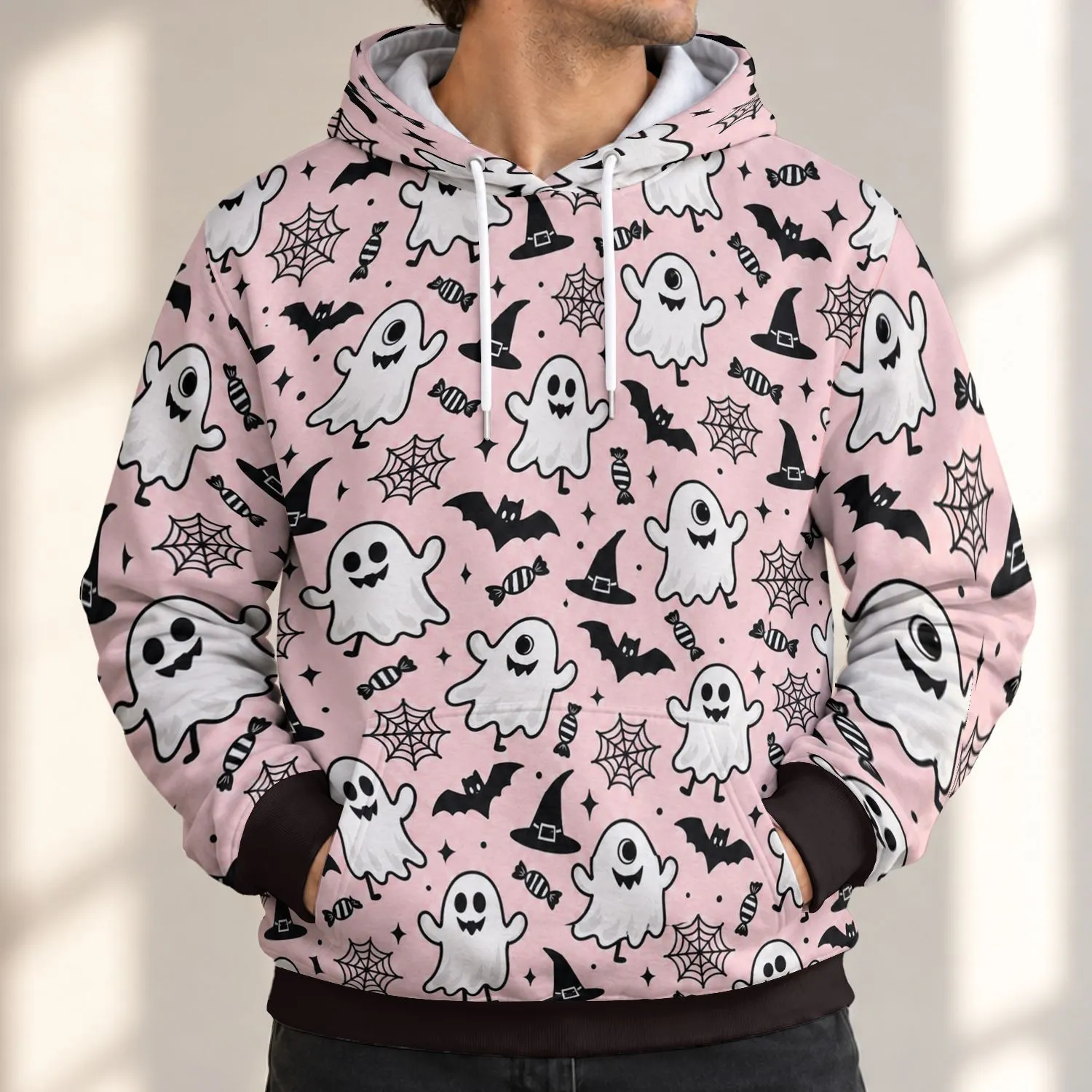 Halloween Ghosts and Spiderwebs for Spooky Autumn Nights and Casual Everyday Wear All-over Print Hoodie (Lightweight) - 1
