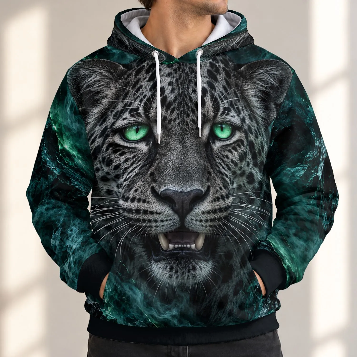 Luminous Green-Eyed Leopard Portrait for Bold Outdoor Style and Everyday Adventure All-over Print Hoodie (Lightweight) - 1