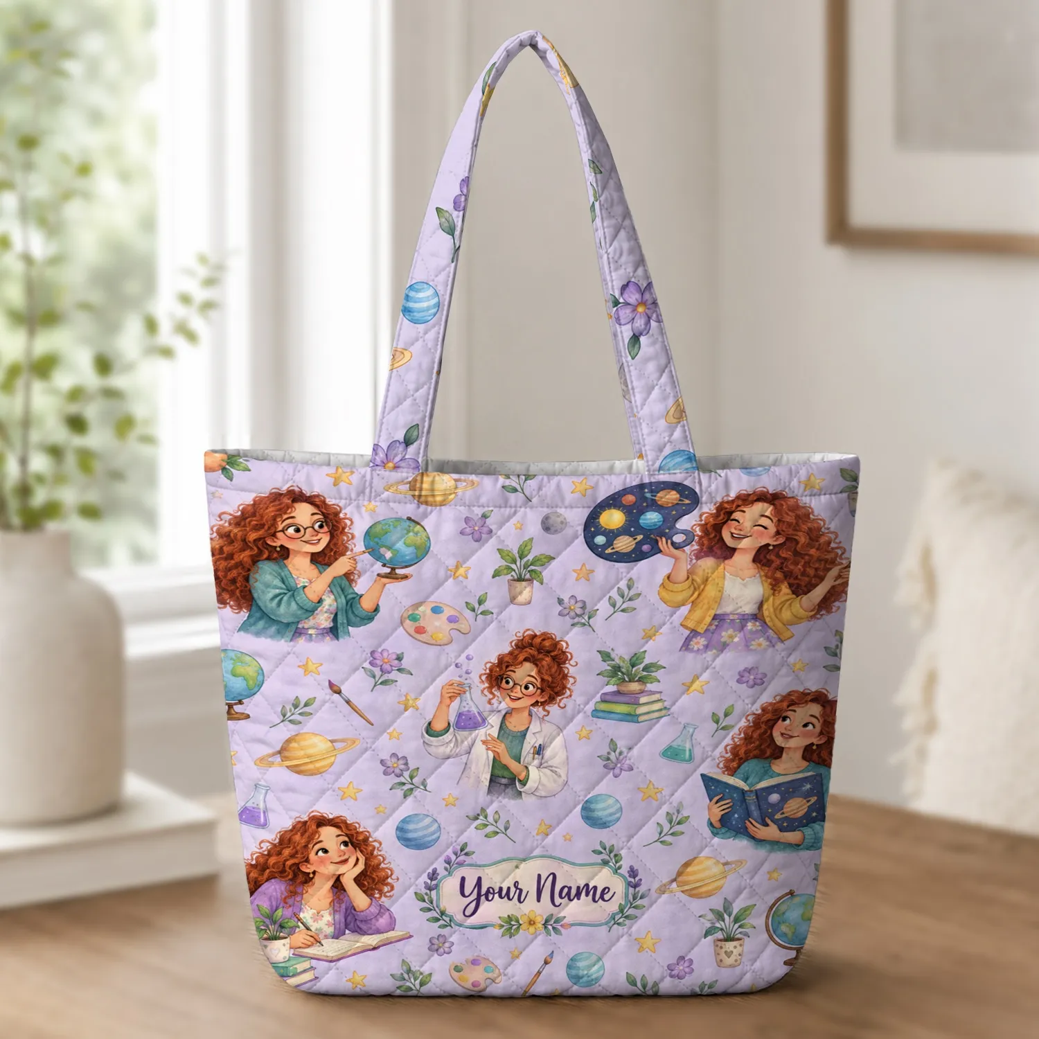 Whimsical Science Teacher Scenes for Classroom Days and Curious Educators Gift Quilted Tote Bag - 1