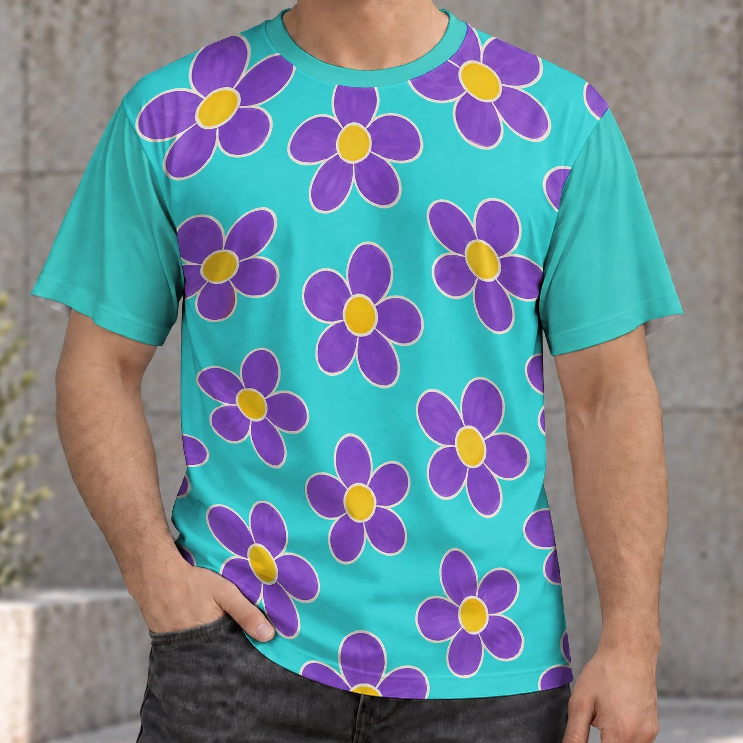 Turquoise Daisy Blossoms for Cheerful Spring Days, Colorful Everyday Wear and Outings All-over Print Unisex T-shirt - 1