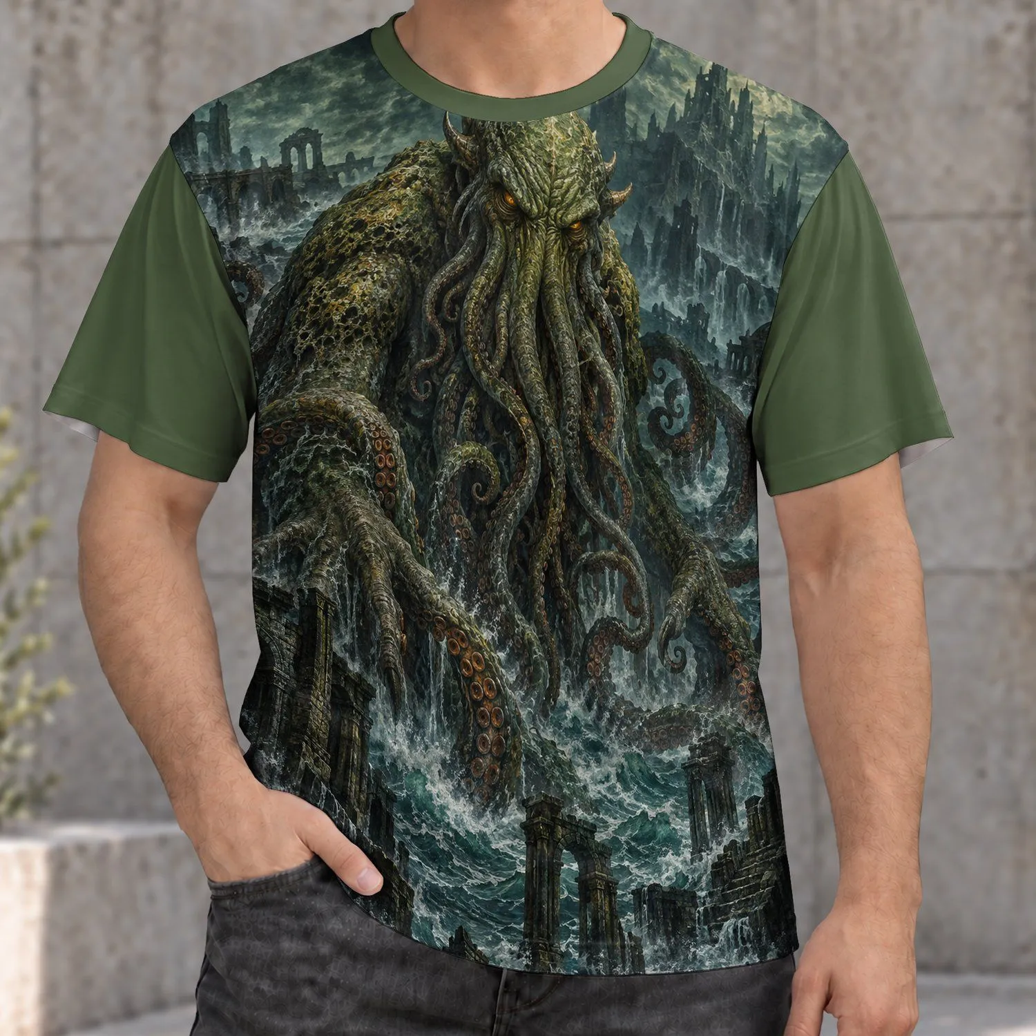 Tentacled Sea Horror And Ancient Ruins For Dark Myth Enthusiasts All-over Print Unisex T-shirt - 1