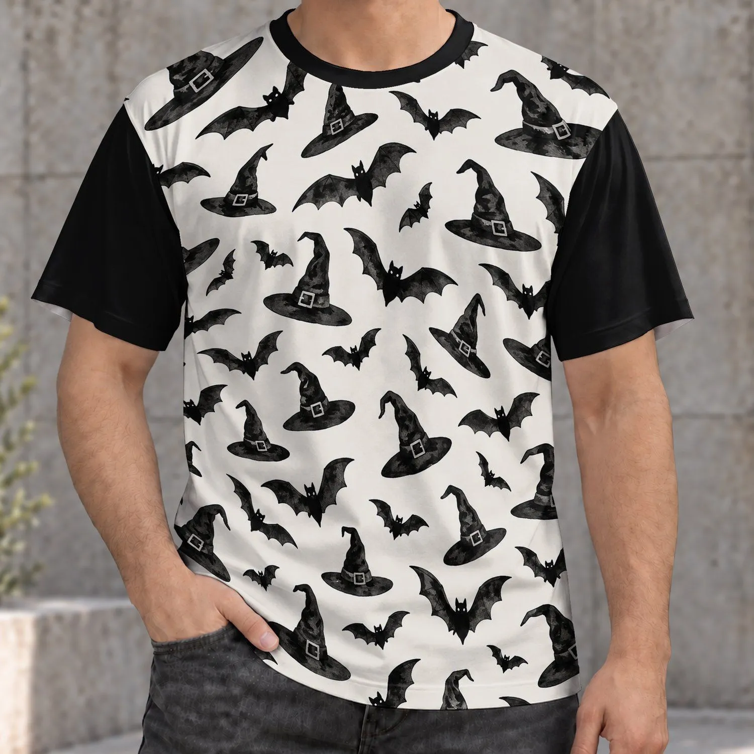 Gothic Bat And Witch Hat Motifs For Halloween Parties And Everyday Dark Style Fans All-over Print Unisex T-shirt - 1